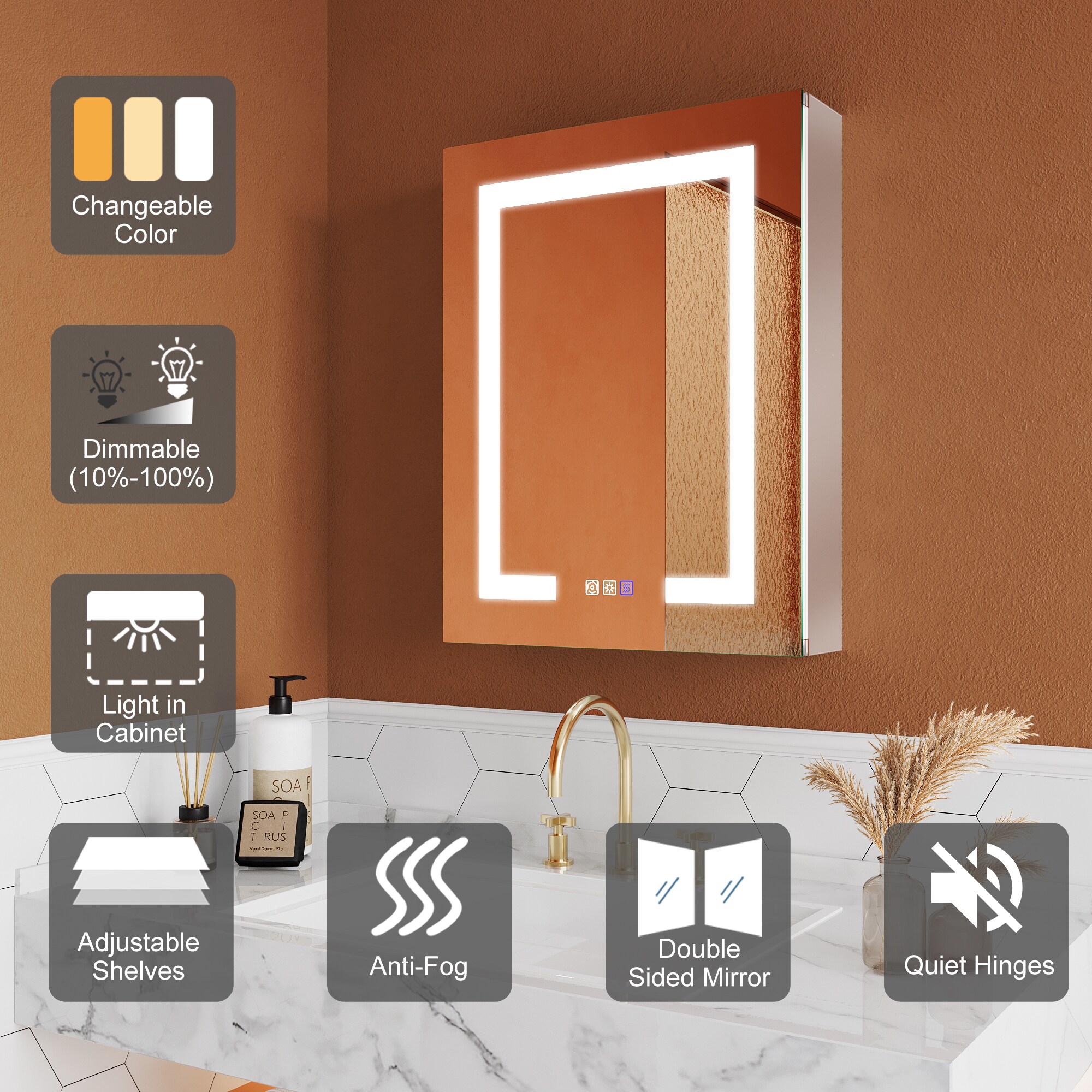 ExBrite Opale 20-in x 26-in Lighted LED Fog Free Surface/Recessed Mount Silver- 2 Light-26