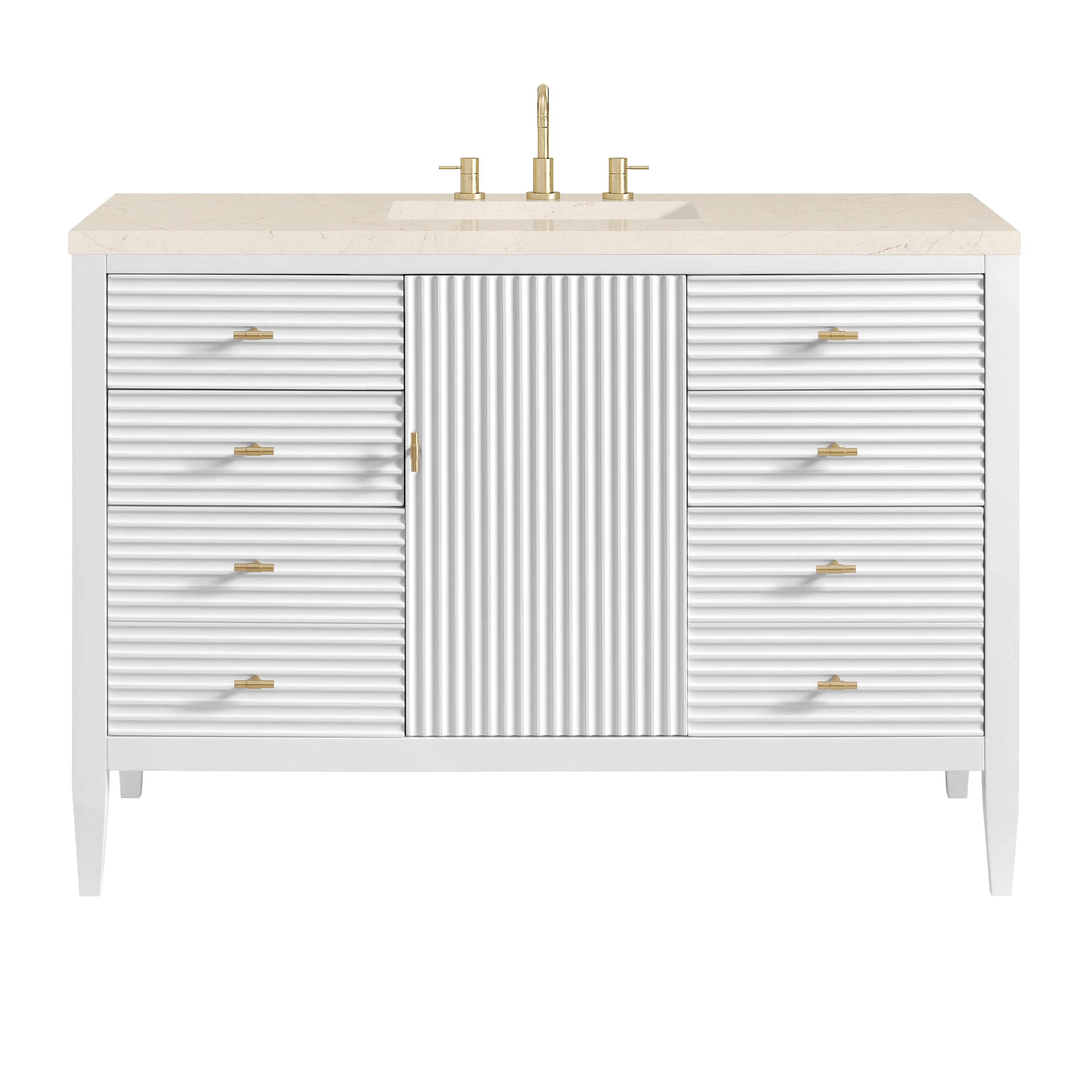 James Martin Vanities 485-V48-BW-3EMR Myrrin 48-in Bright White Undermount Single Sink Bathroom Vanity with Eternal Marfil Quartz Top