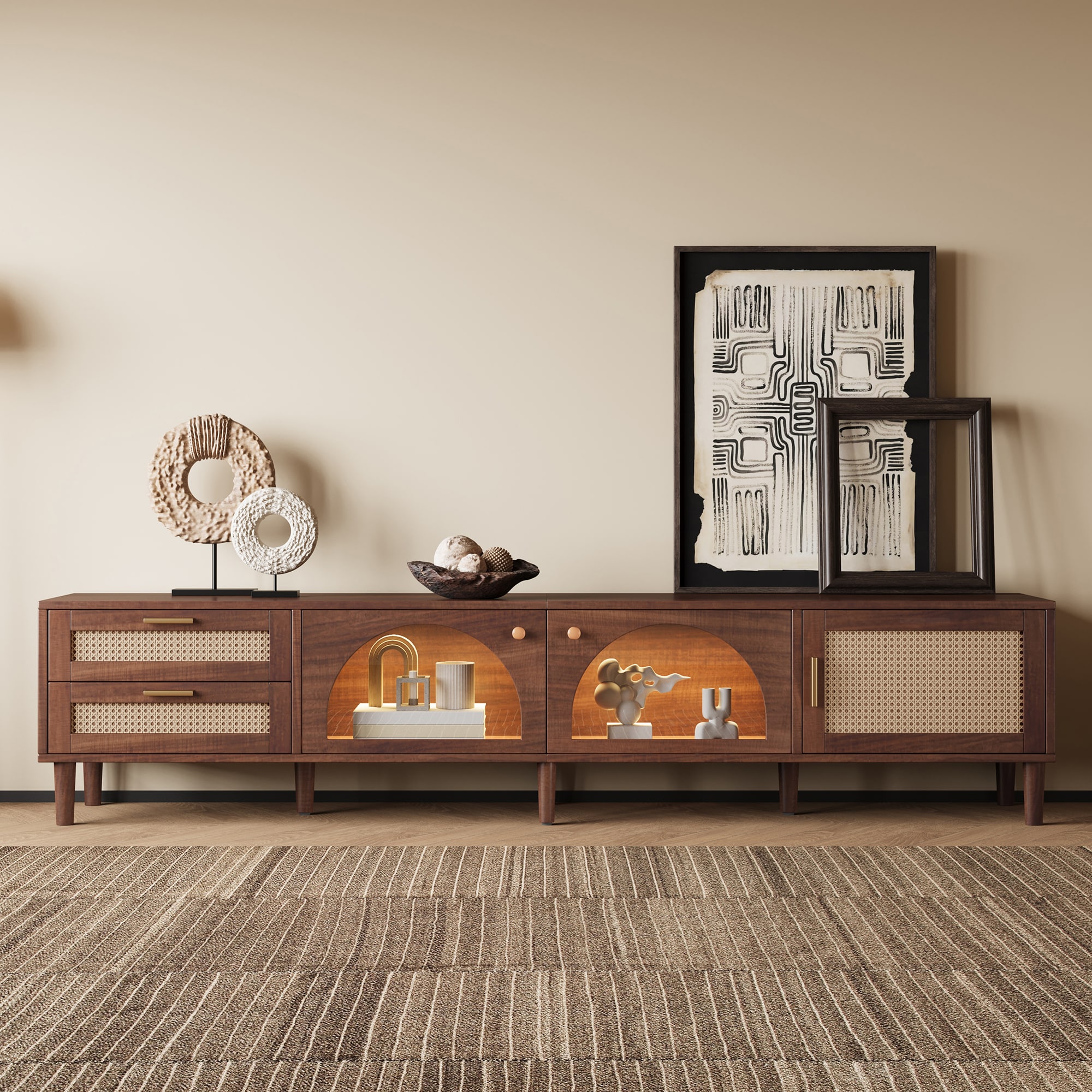 Fun Orange TV Stand Modern/Contemporary Dark Brown 86.6-in W TV cabinet ( Accommodates TVs up to 90-in )