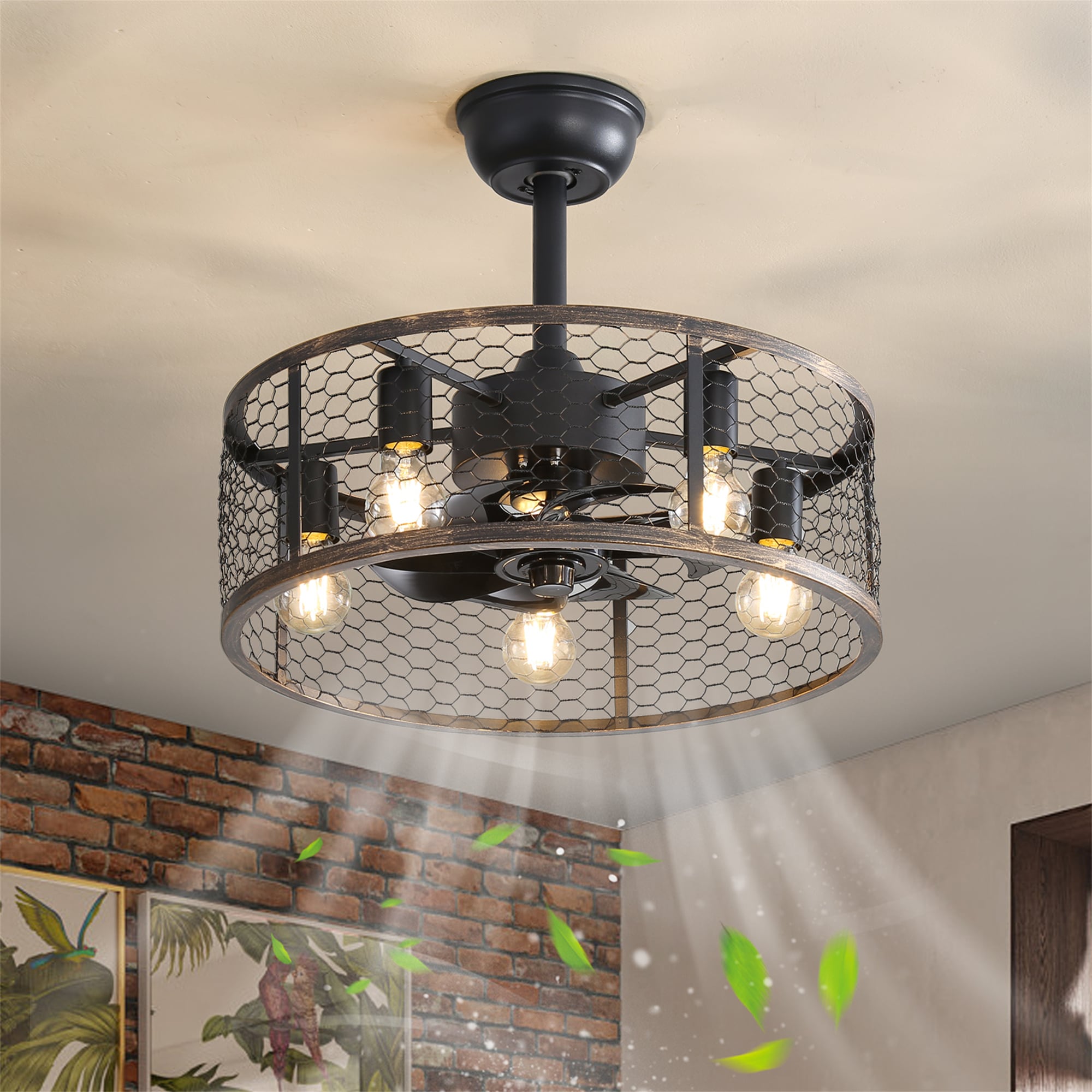BABOOM BOM-2115488-OR Classic Ceiling Fan 20-in Black with ABS Blades Cage Ceiling Fan Light Kit Compatible - Remote Included ( 8 -Blade )
