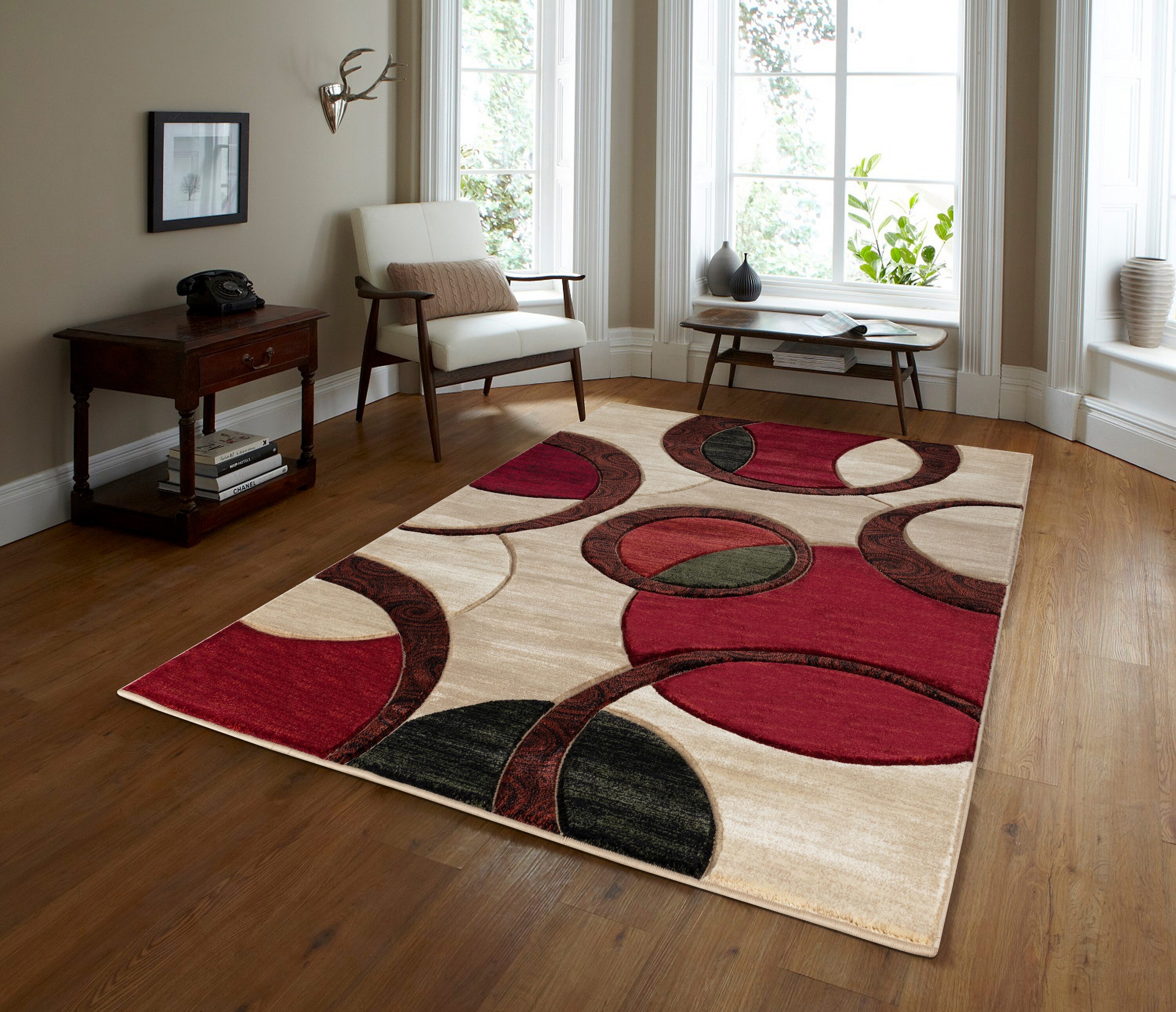 Mda Rugs Orelsi Collection 5 X 7 (ft) Cream Red Indoor Abstract Area 