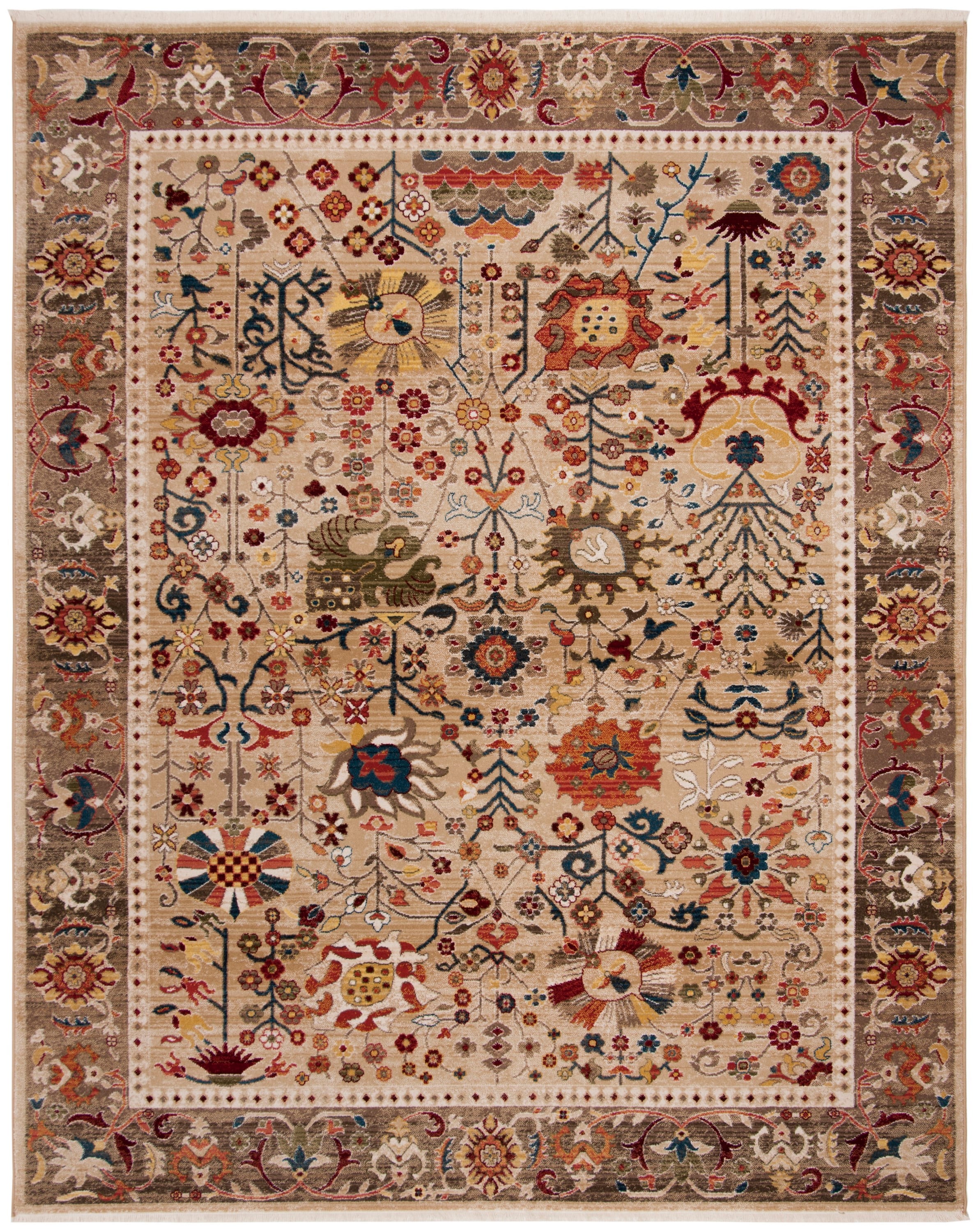 Beige and Taupe Floral Synthetic 8' x 10' Area Rug
