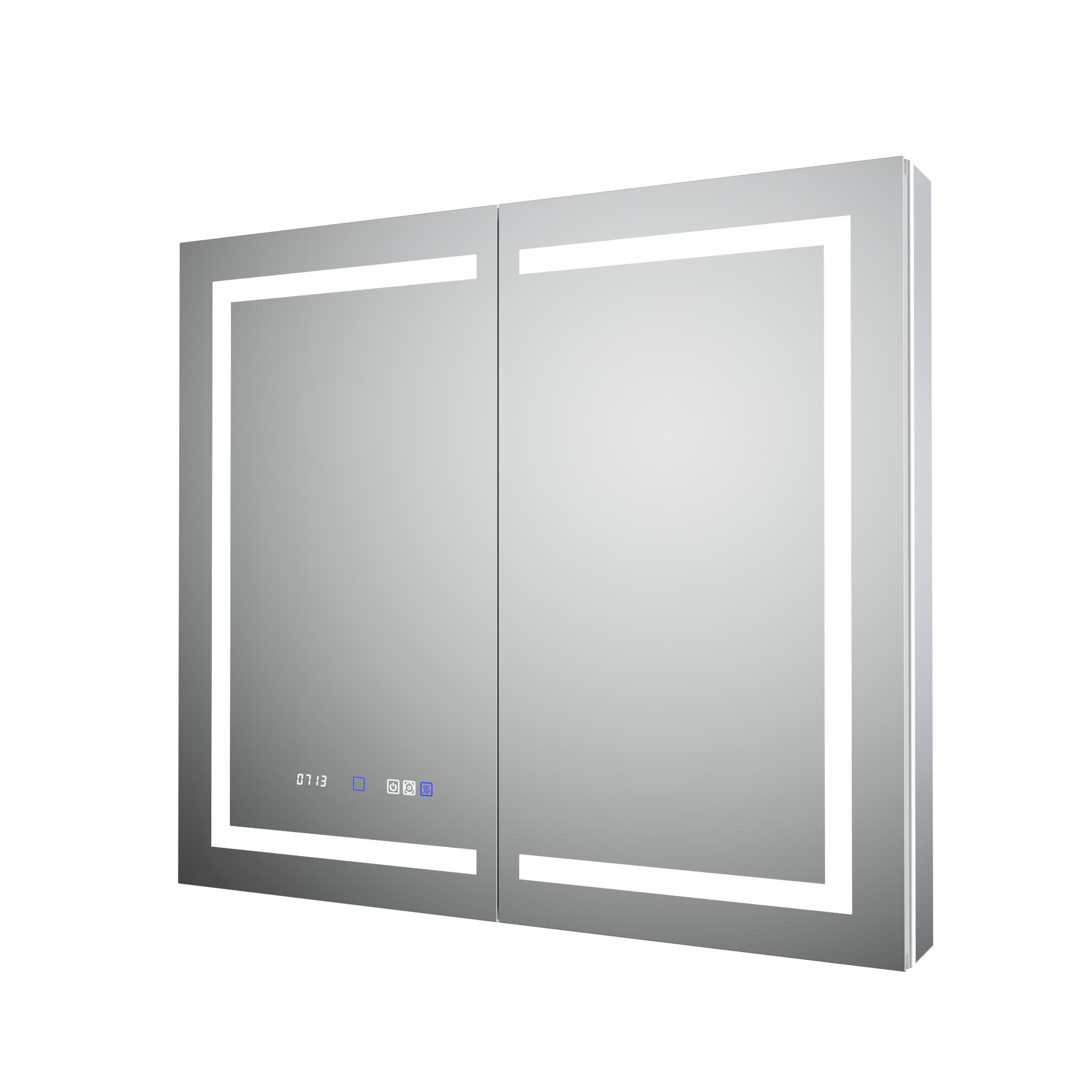 AAZJ EX11 24-in x 36-in Lighted LED Fog Free Surface/Recessed Mount Silver Mirrored Soft Close Medicine Cabinet with Outlet