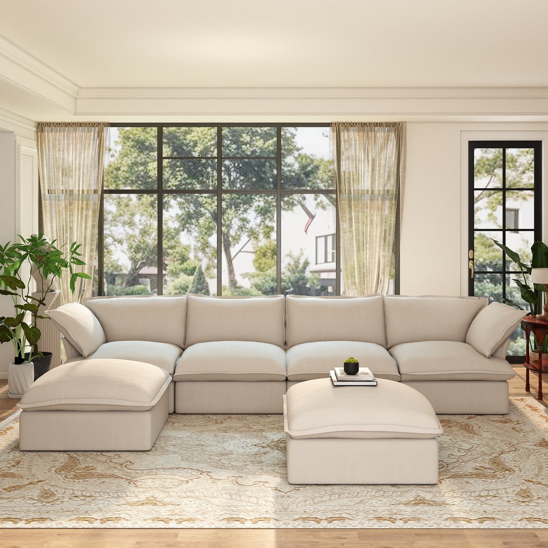 BuotiqHom DH-S4+2-120BE 163-in Modern Beige Linen 6+ -seater Sectional