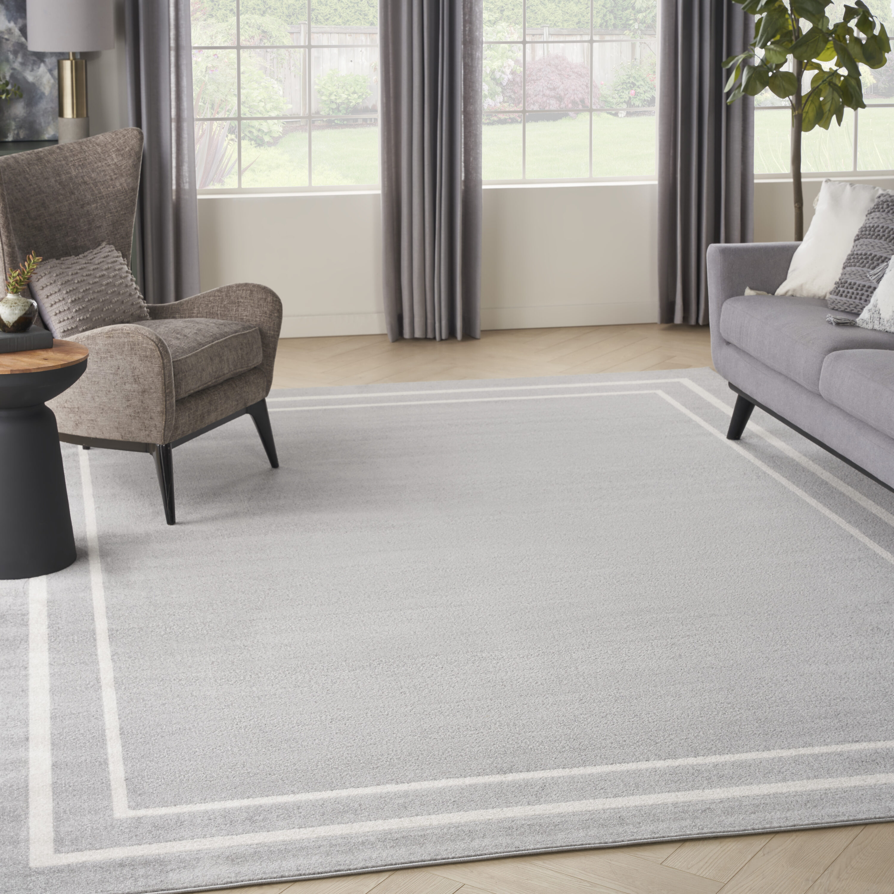 Nourison 099446148131 Essentials 8 x 10 (ft) Loomed Polypropylene Grey/Ivory Rectangular Indoor/Outdoor Area rug