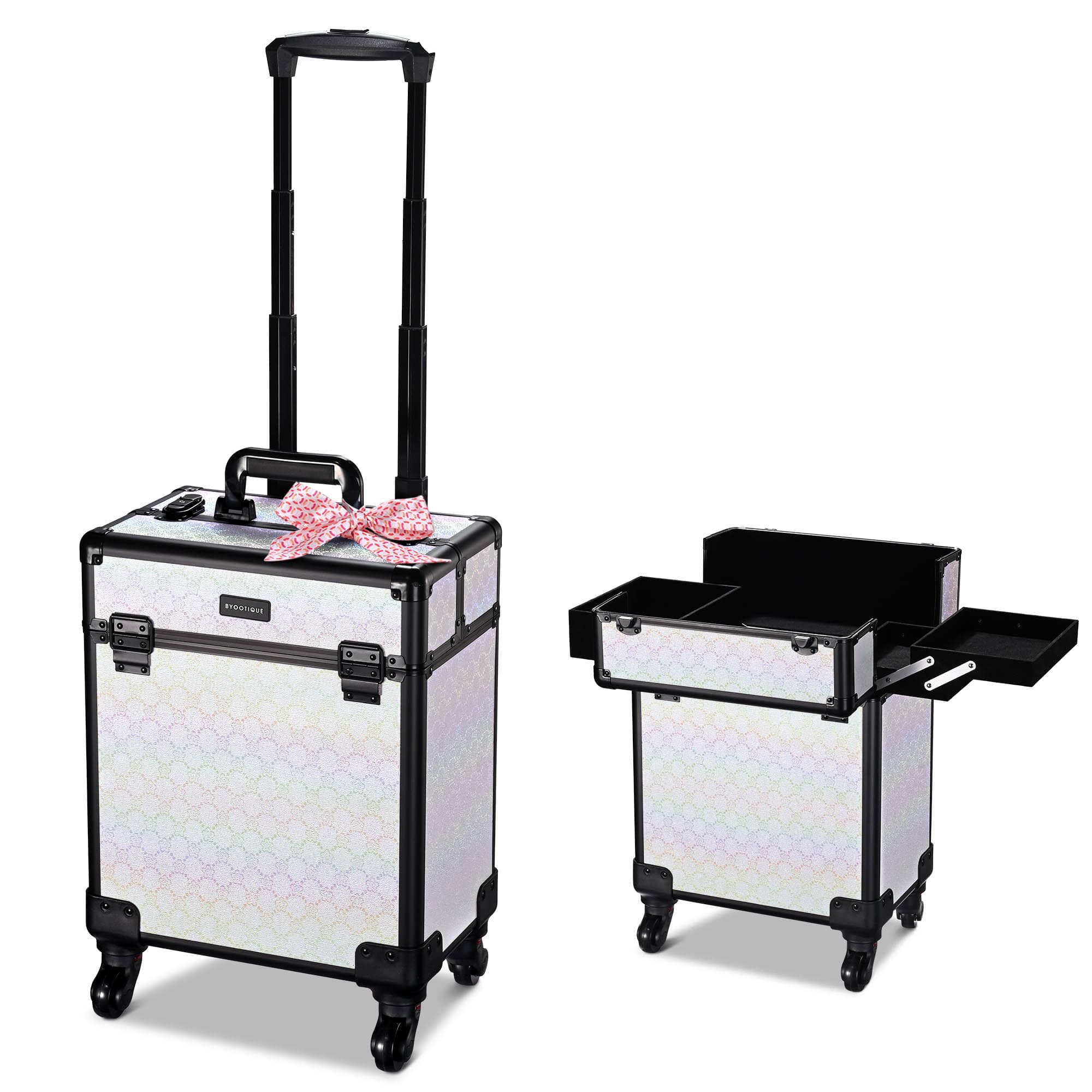 Yescom 12MKC028-SM-FMN07-LO Byootique Rolling Makeup Train Case Cosmetic Trolley Organizer Pure ForgetMeNot