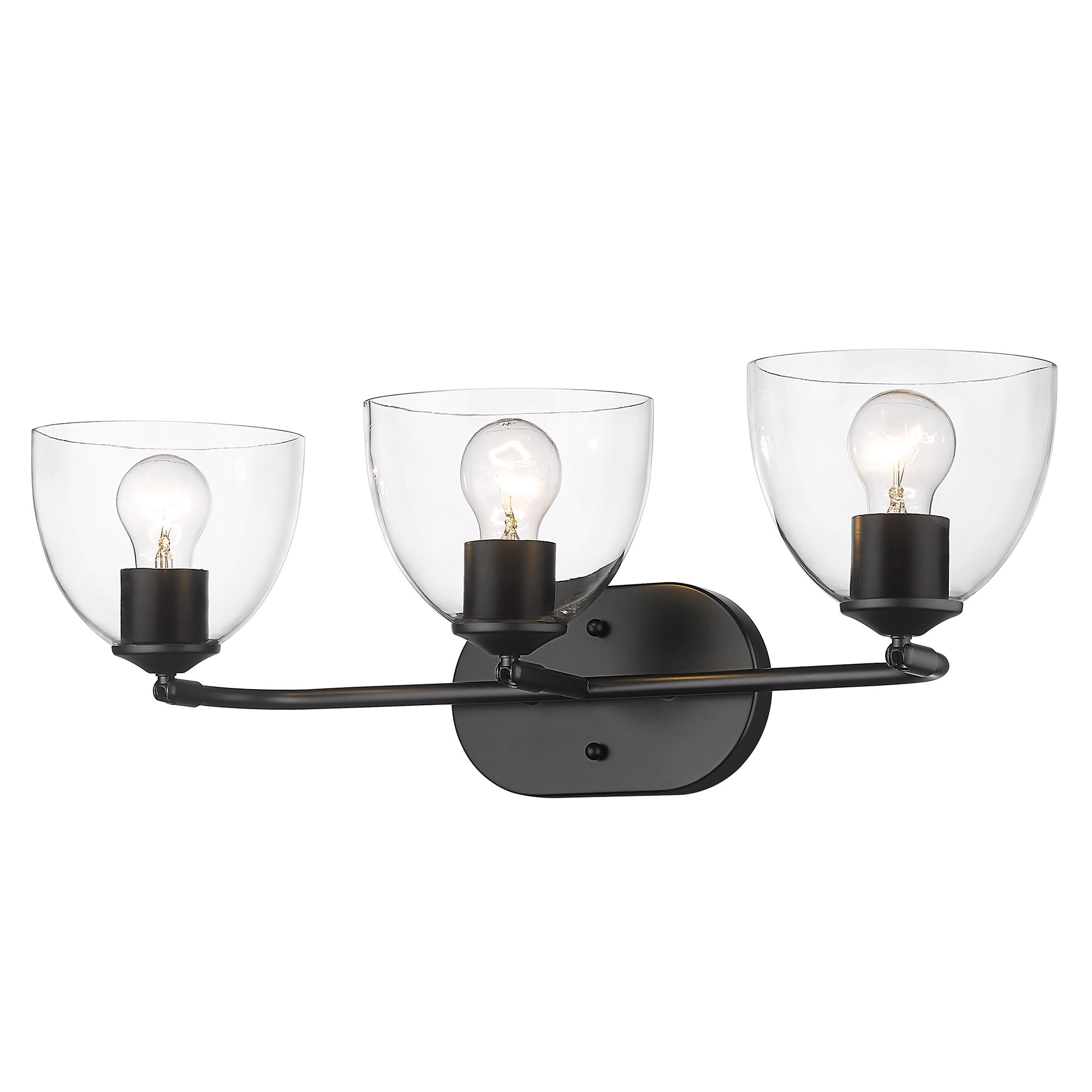 Golden Lighting 6958-BA3 BLK-BLK-CLR Roxie 7.75-in 3-Light Matte Black Transitional Vanity Light