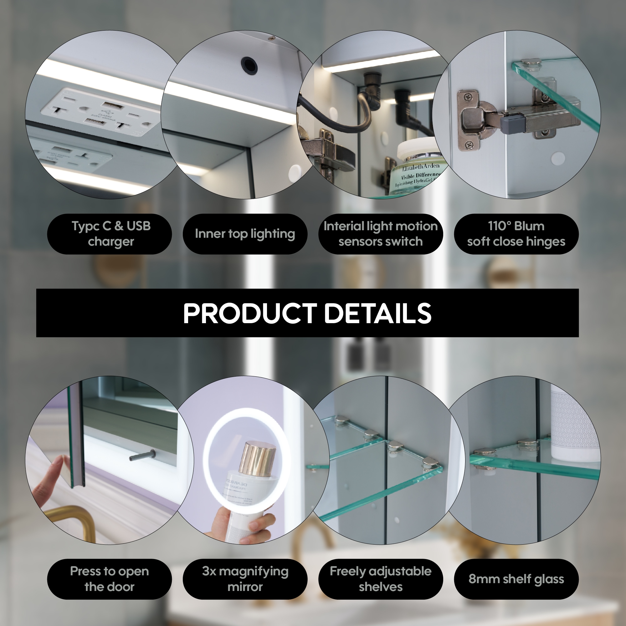 WELLFOR UCS-13C2432L Bathroom-Wall-Cabinets - View #8