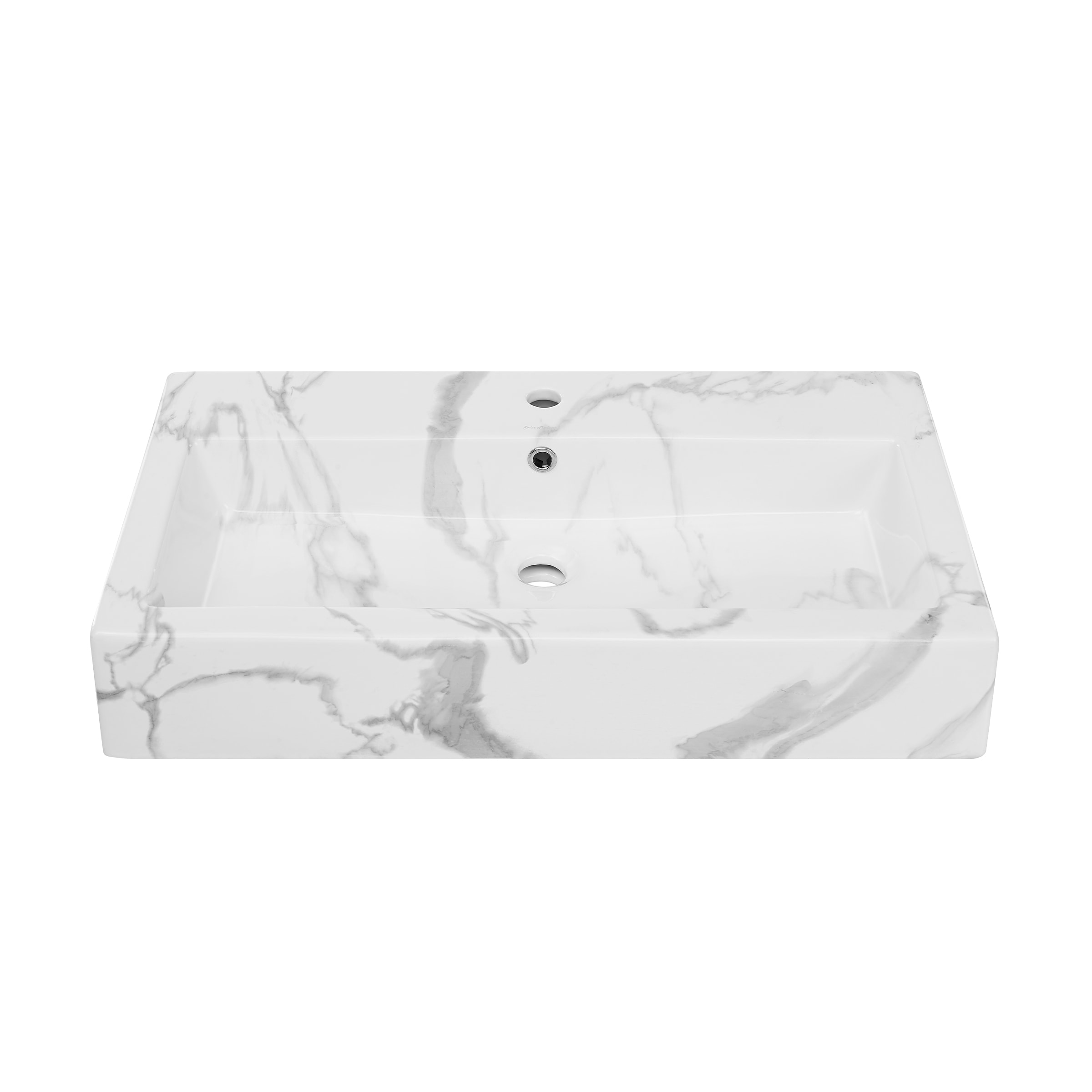 Swiss Madison SM-25-VSLAU04WM Lausanne Ceramic Vessel Rectangular Modern Glossy White Marble Bathroom Sink ( 17.5-Inches x 32.5-Inches )