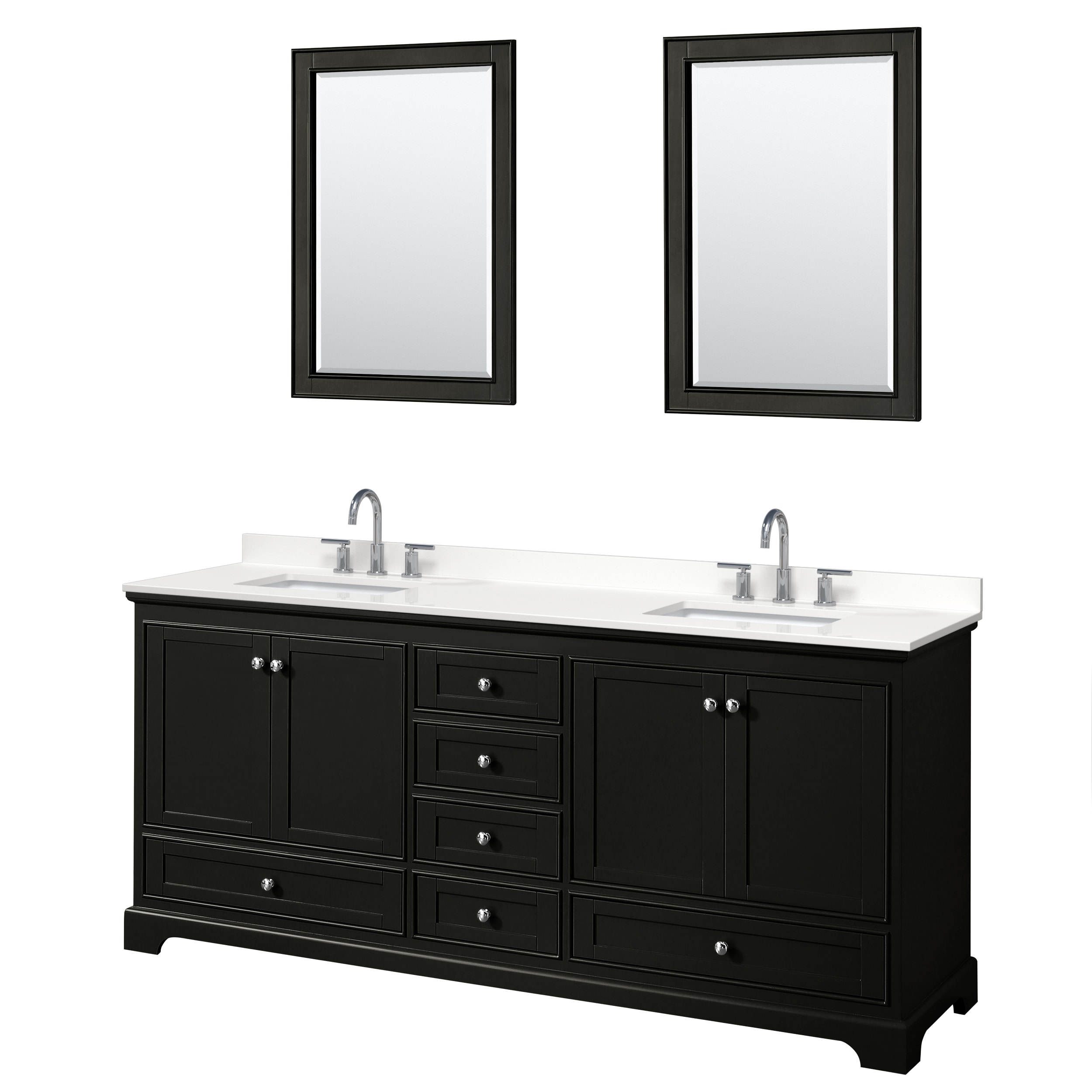 Wyndham Collection WCS202080DDEWQUS3M24 Deborah 80-in Dark Espresso Undermount Double Sink Bathroom Vanity with White Quartz Top (Mirror Included)