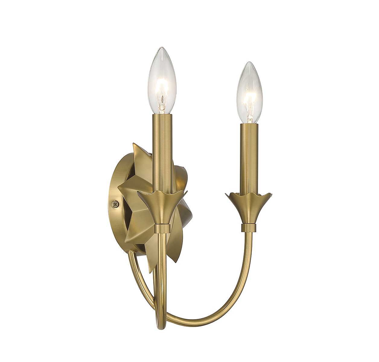 Warm Brass 2-Light Dimmable Wall Sconce with Star Design