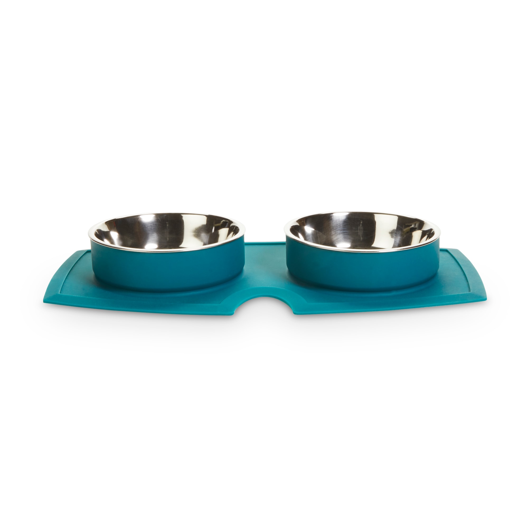 EveryYay - Silicone Double Diner Stainless Steel Dog Bowl Set Teal 2 Cups