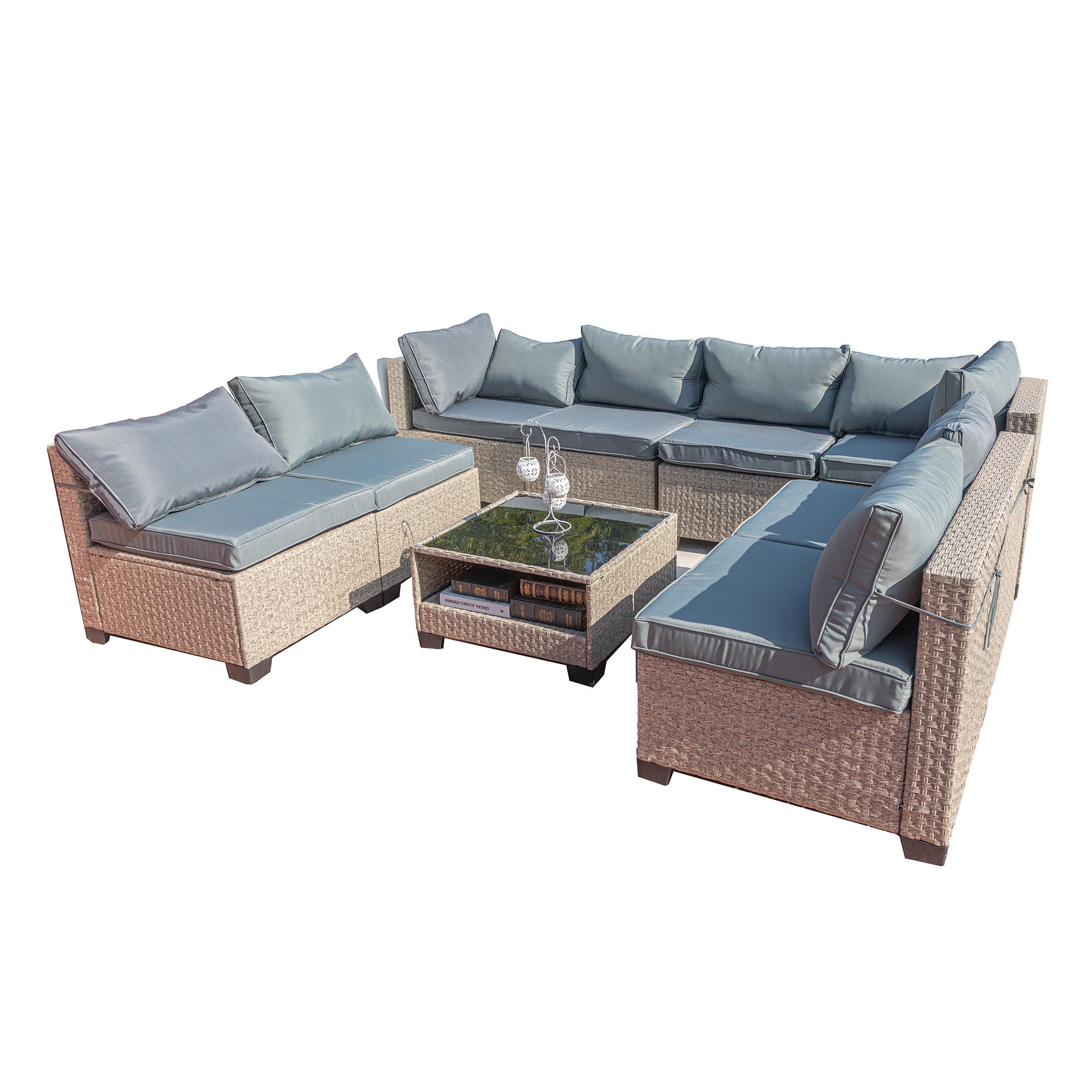 SINOFURN SYD090003GY Wicker Outdoor Sectional with Gray Cushions and Wicker Frame