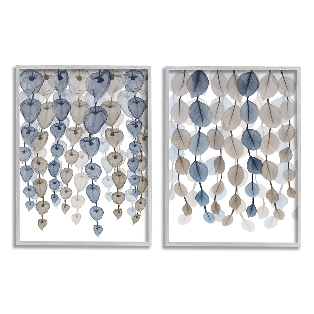 Stupell Industries A2-129-GFF-2PC-11X14 Falling Vines Neutral Blue Brown Leaves Albert Koetsier Framed 14-in H x 11-in W Floral Print