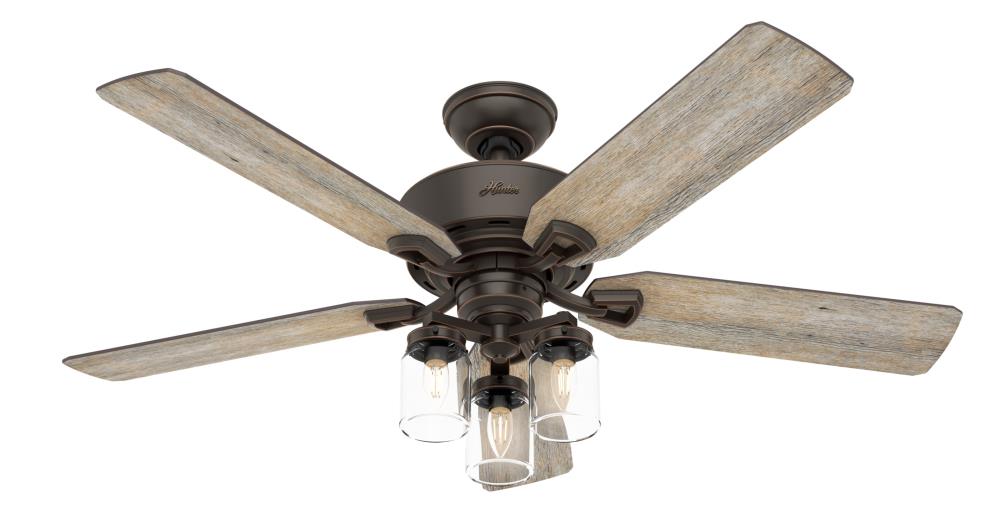 Hunter 54201 Devon Park 52-in Onyx Bengal Bronze Indoor Downrod or Flush Mount Ceiling Fan with Light and Remote (5-Blade)