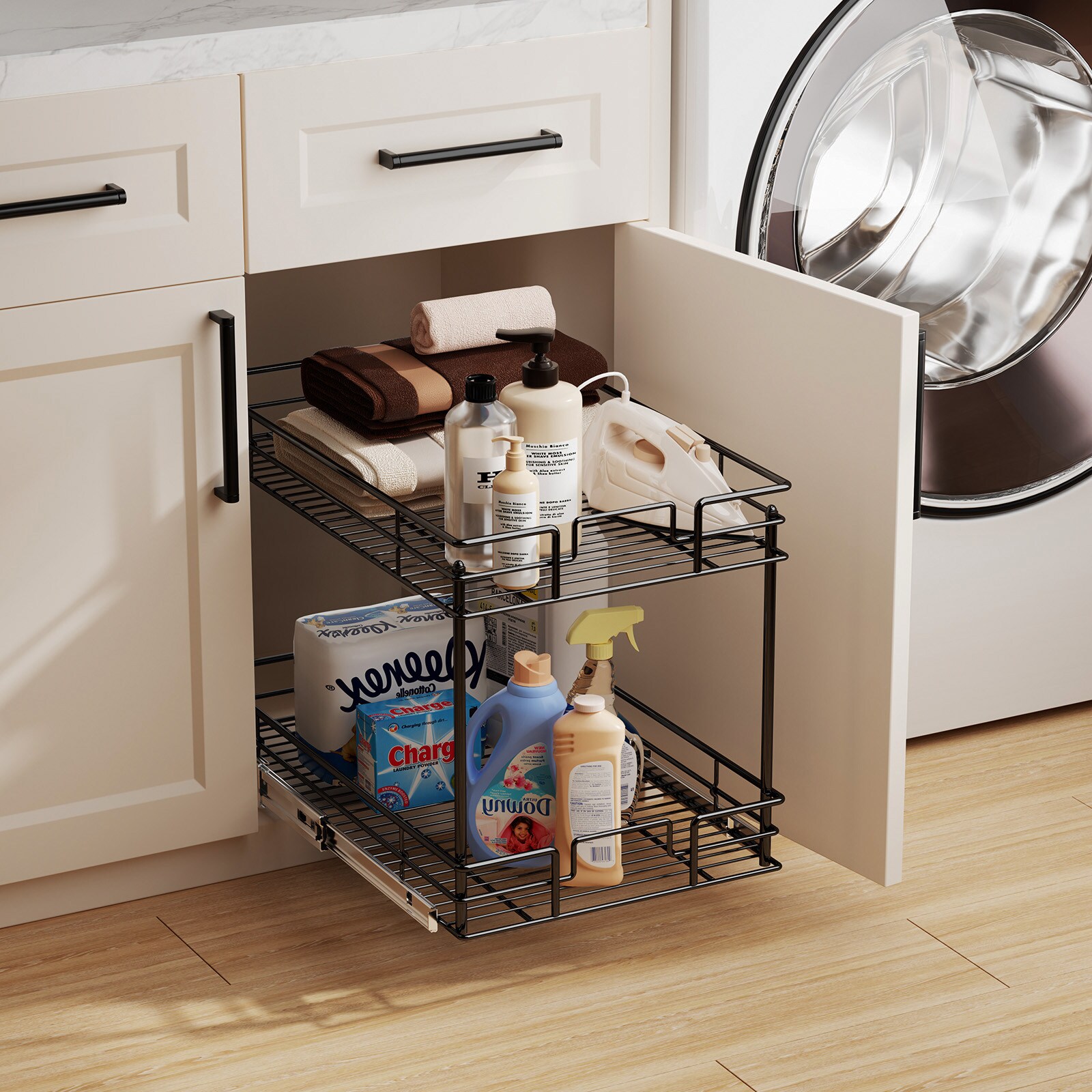 HomLux Pull Out Cabinet Organizer 14-in W x 15-in H x 18-in D Black Painted  Cabinet Roll-out Tray in the Kitchen Cabinet Accessories department at