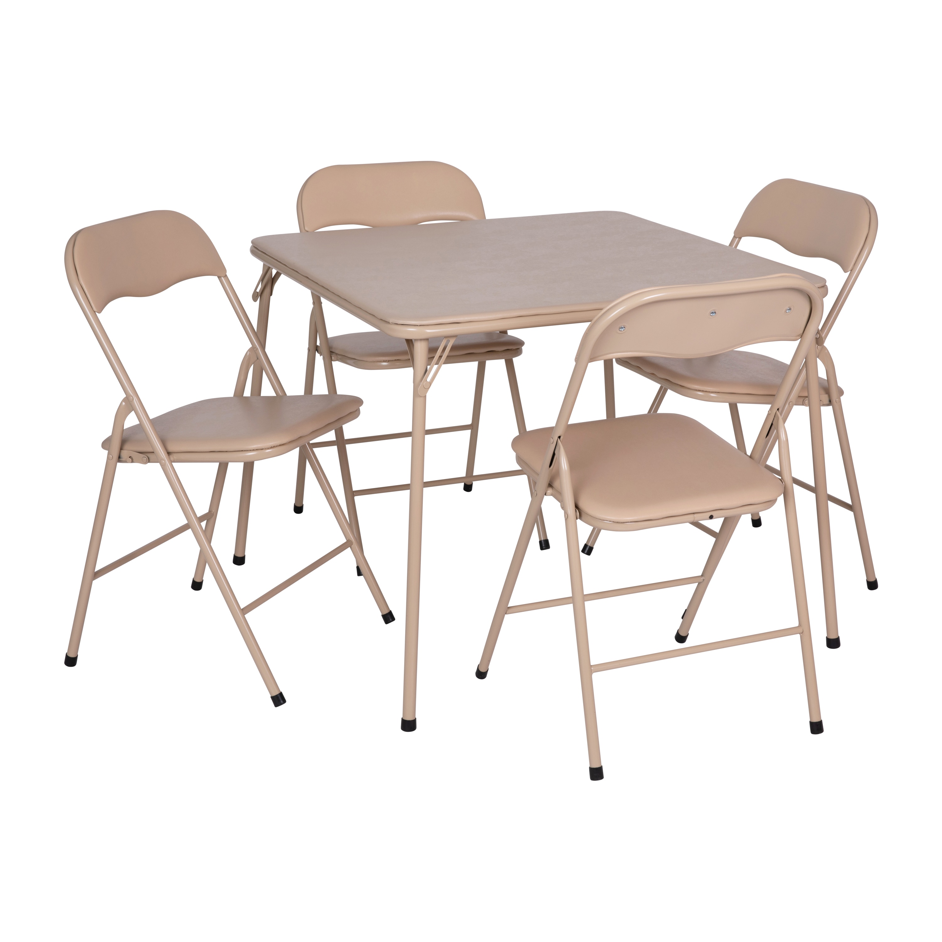 Emma + Oliver 840196351476 5 Piece Tan Folding Game Room Card Table and Chair Set