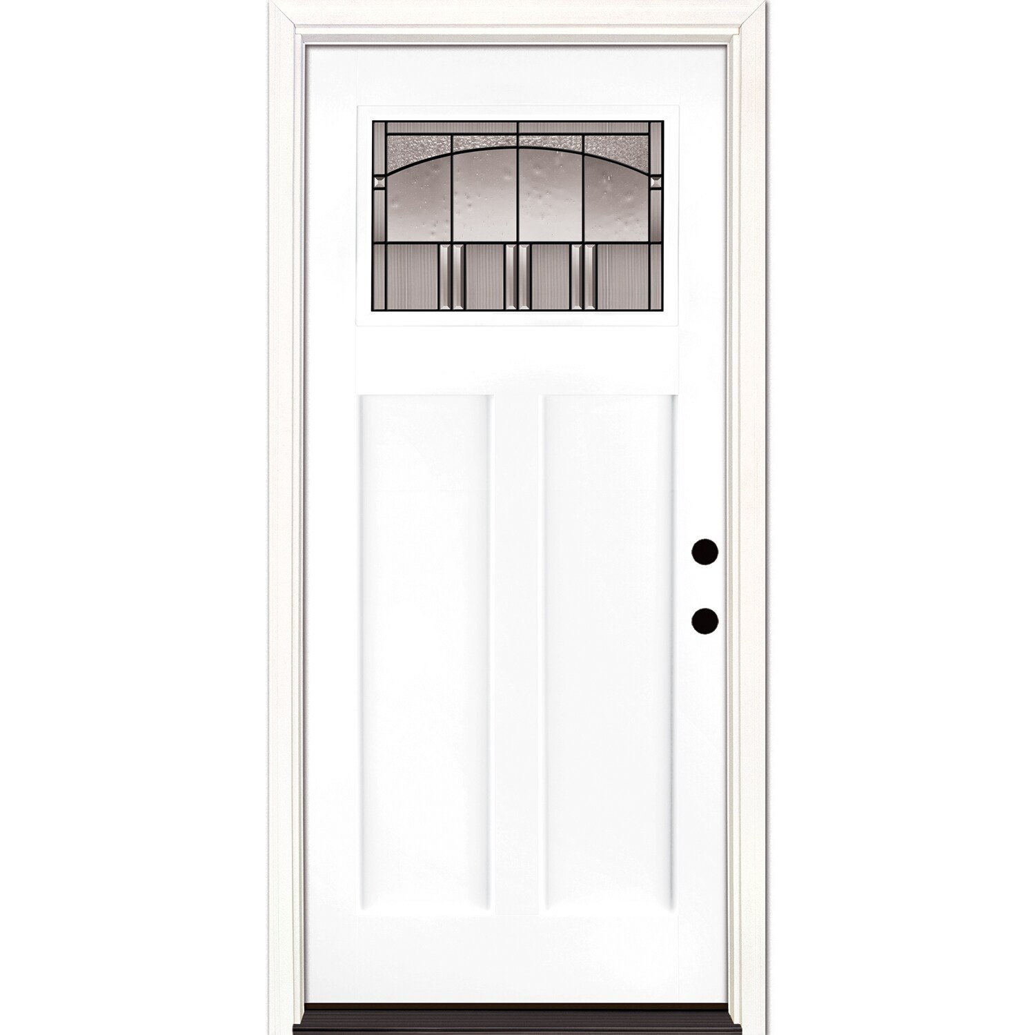Feather River 2661109 Horizon 36-in x 80-in Fiberglass Craftsman Left-Hand Inswing Painted Pure White Painted Prehung Single Front Door with Brickmould Insulating Core
