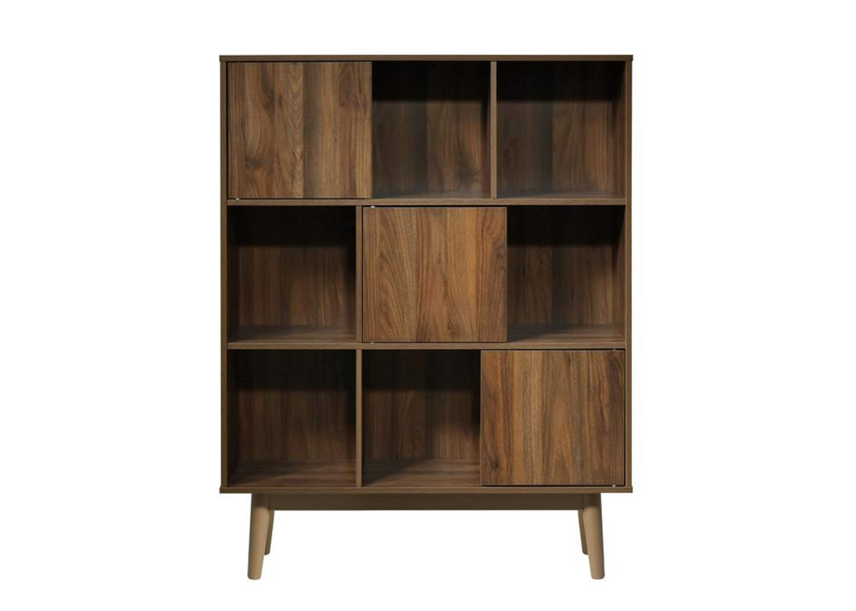 4D Concepts Montage Midcentury Room Bookcase Walnut Brown Wood 3-Shelf ...