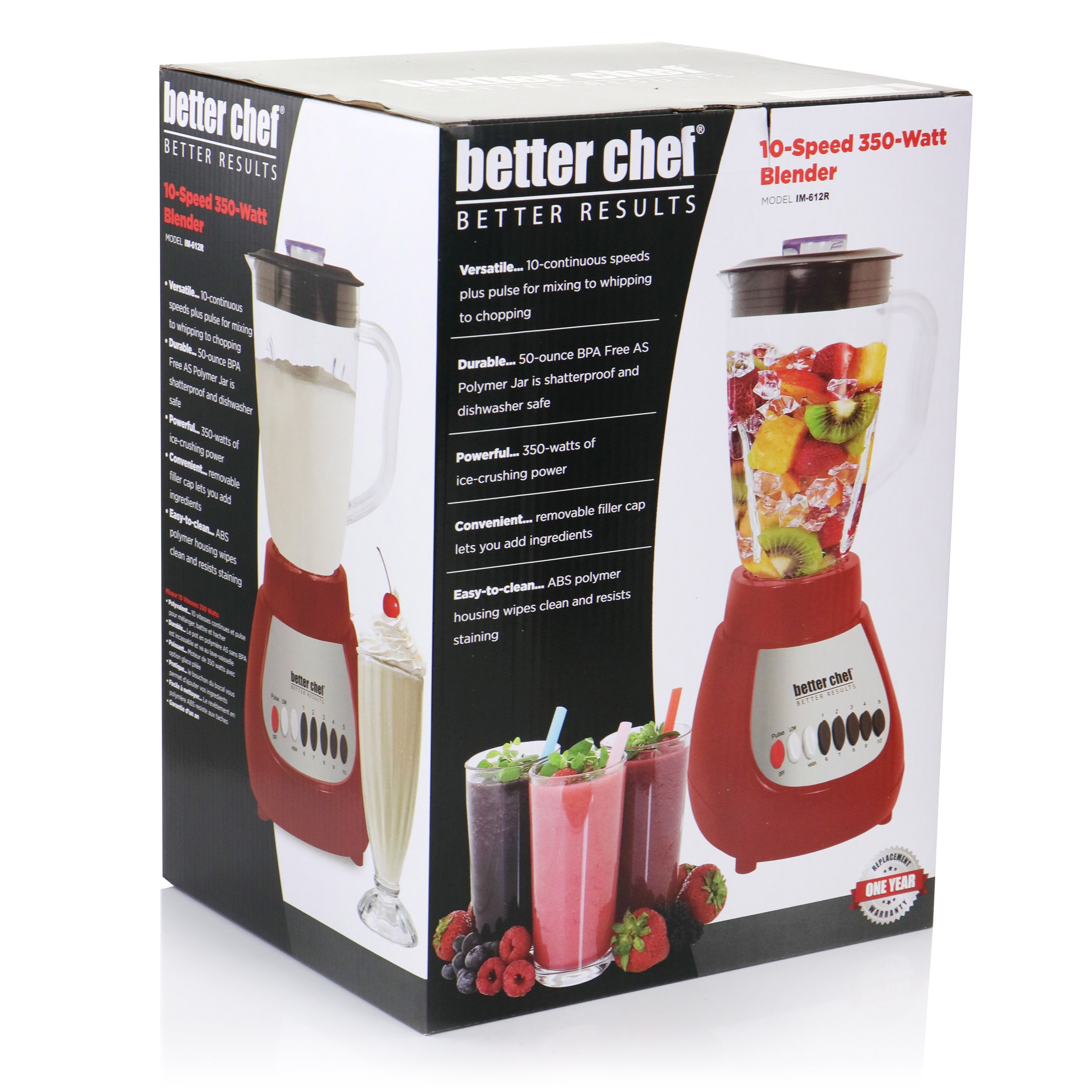 Better Chef 50 oz. 10-Speed Red 350-Watt Blender with Plastic Jar  985115665M - The Home Depot