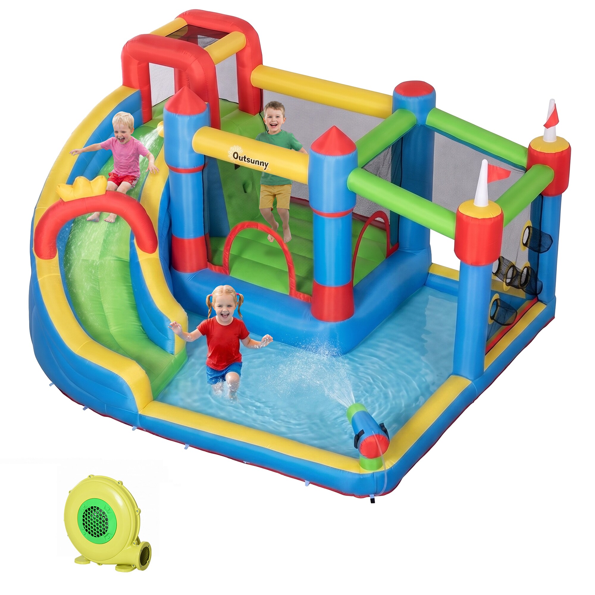 Bestcore 153.5-in 6-in-1 Inflatable Water Slide Bounce House with ...