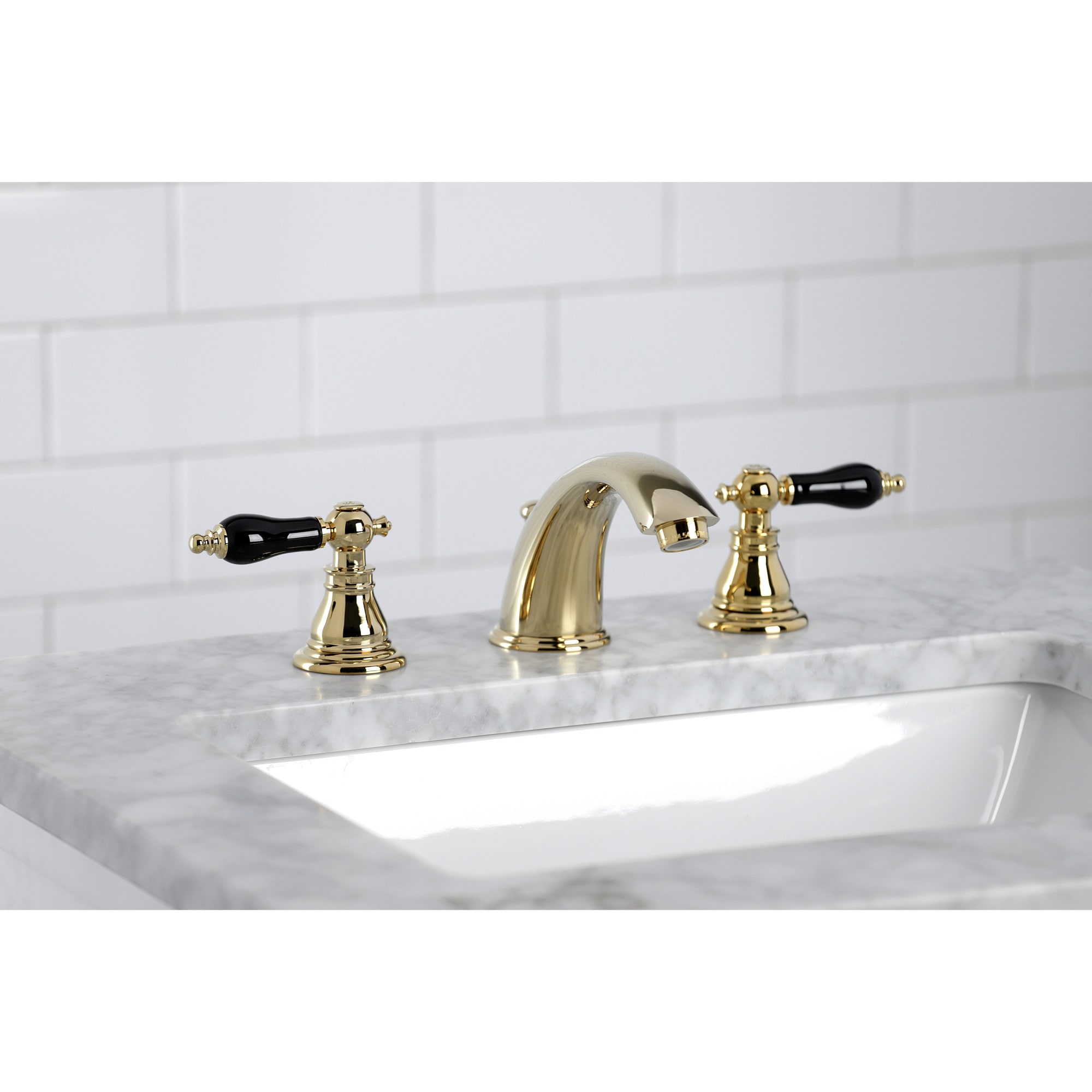 Kingston Brass WLKB962AKL Duchess Polished brass Widespread 2-handle Low-arc Residential Handle Bathroom Sink Faucet with Drain