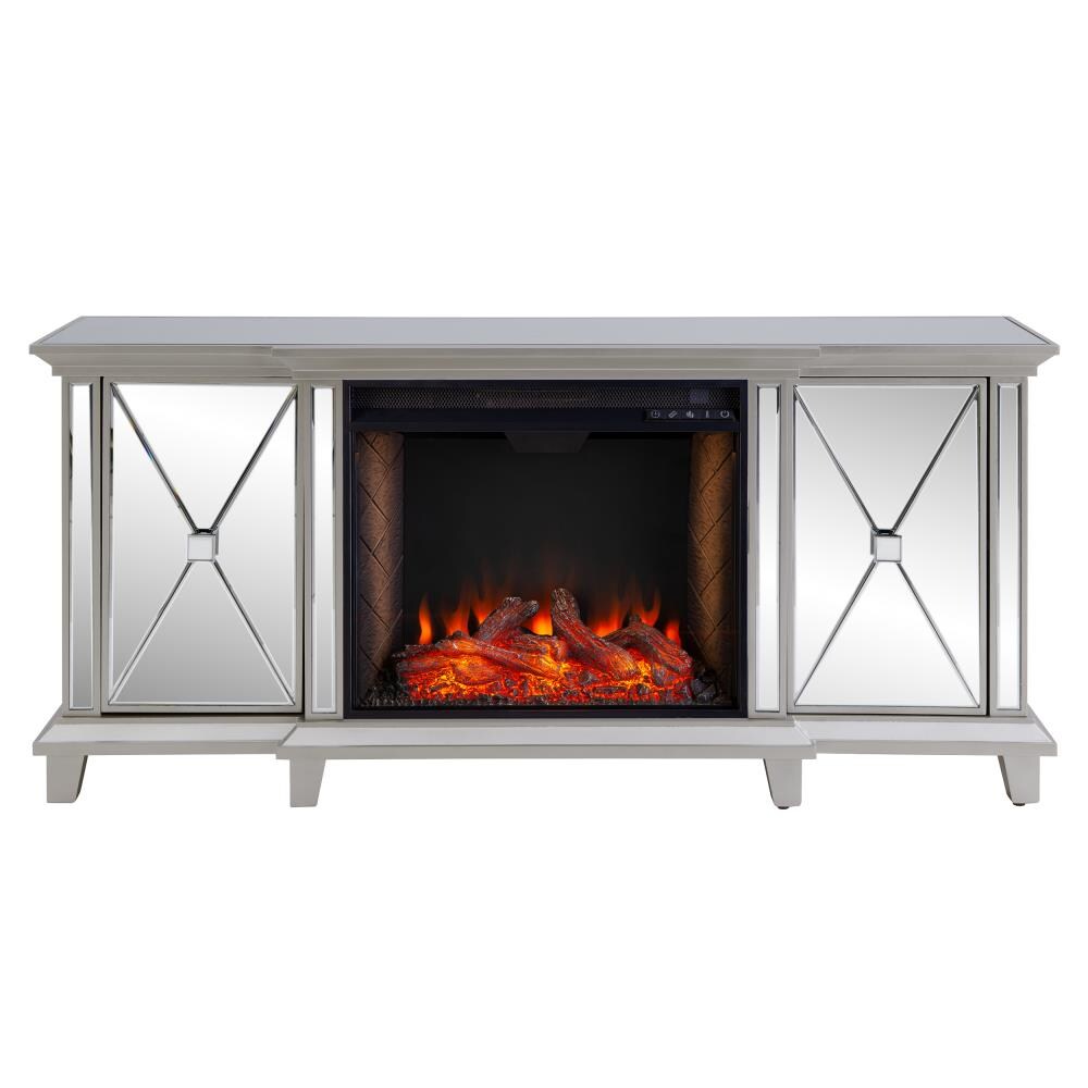 ELECTRIC CREAM STONE EFFECT SILVER FIRE SURROUND LIGHTS FIREPLACE SUITE 48" 