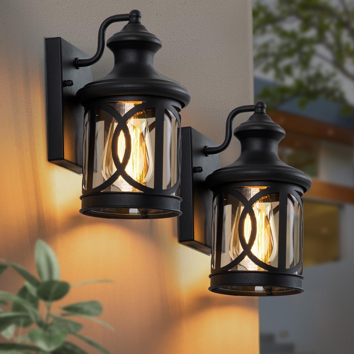 Knojodu  Matte Black Outdoor Wall Sconce with Clear Glass Shade 2-Pack for Porch Garage Patio