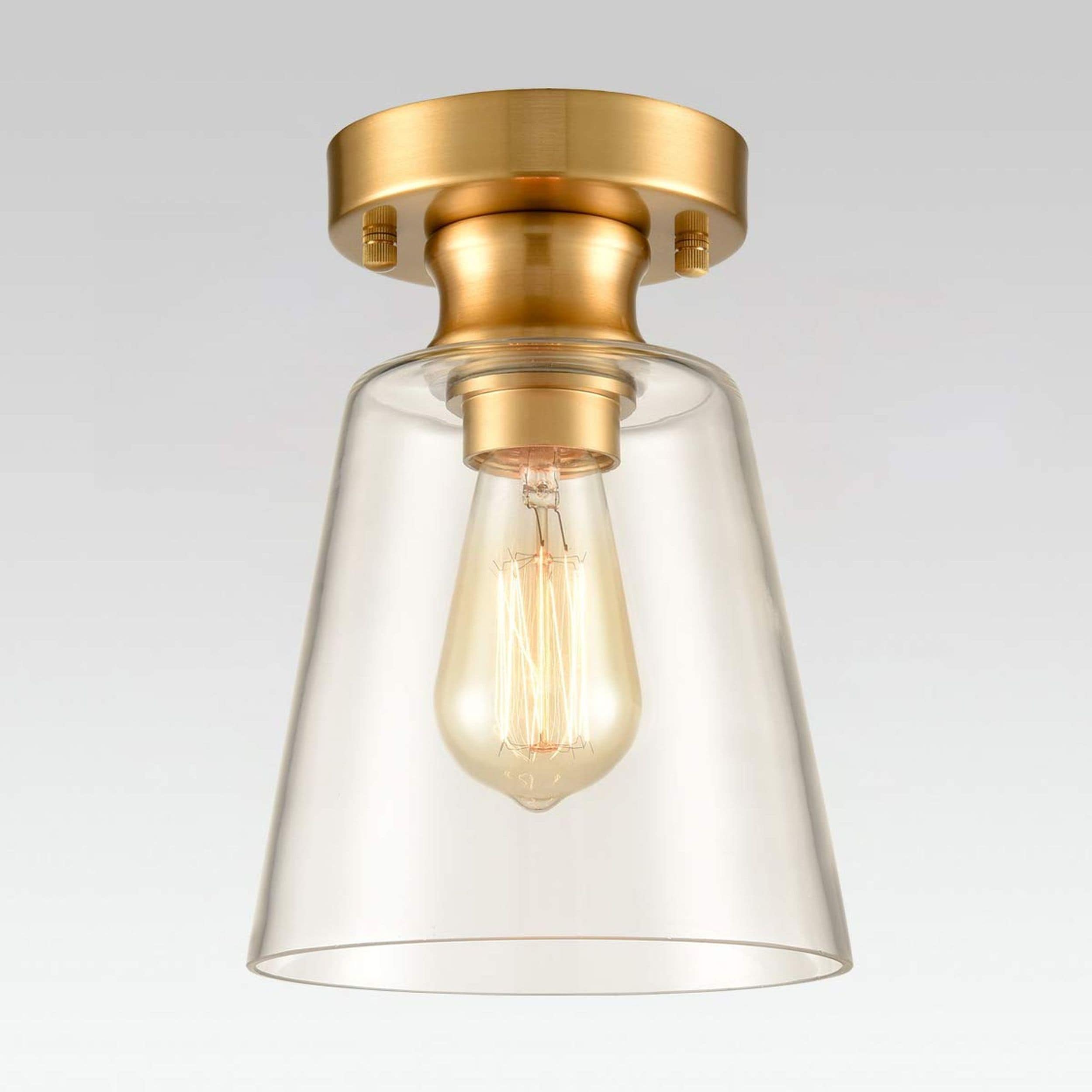 Claxy DX-B7083CU-J Glass Light 1 -Light 6.69-in Brushed Brass Semi Flush Mount Light