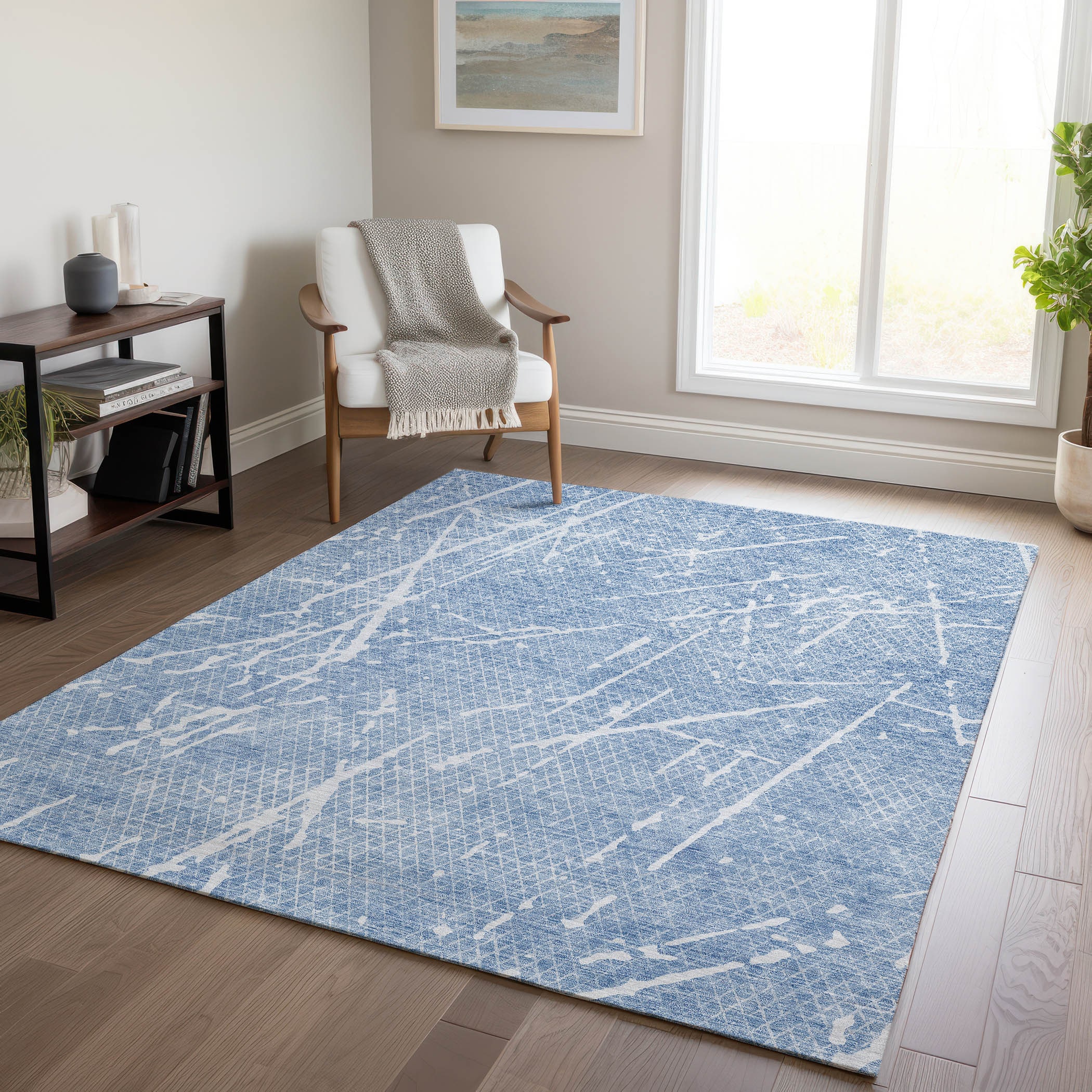 Addison Rugs ACN628BU3X5 Chantille ACN628BU 3 x 5 (ft) Polyester Blue Rectangular Indoor/Outdoor Geometric Machine washable Area rug