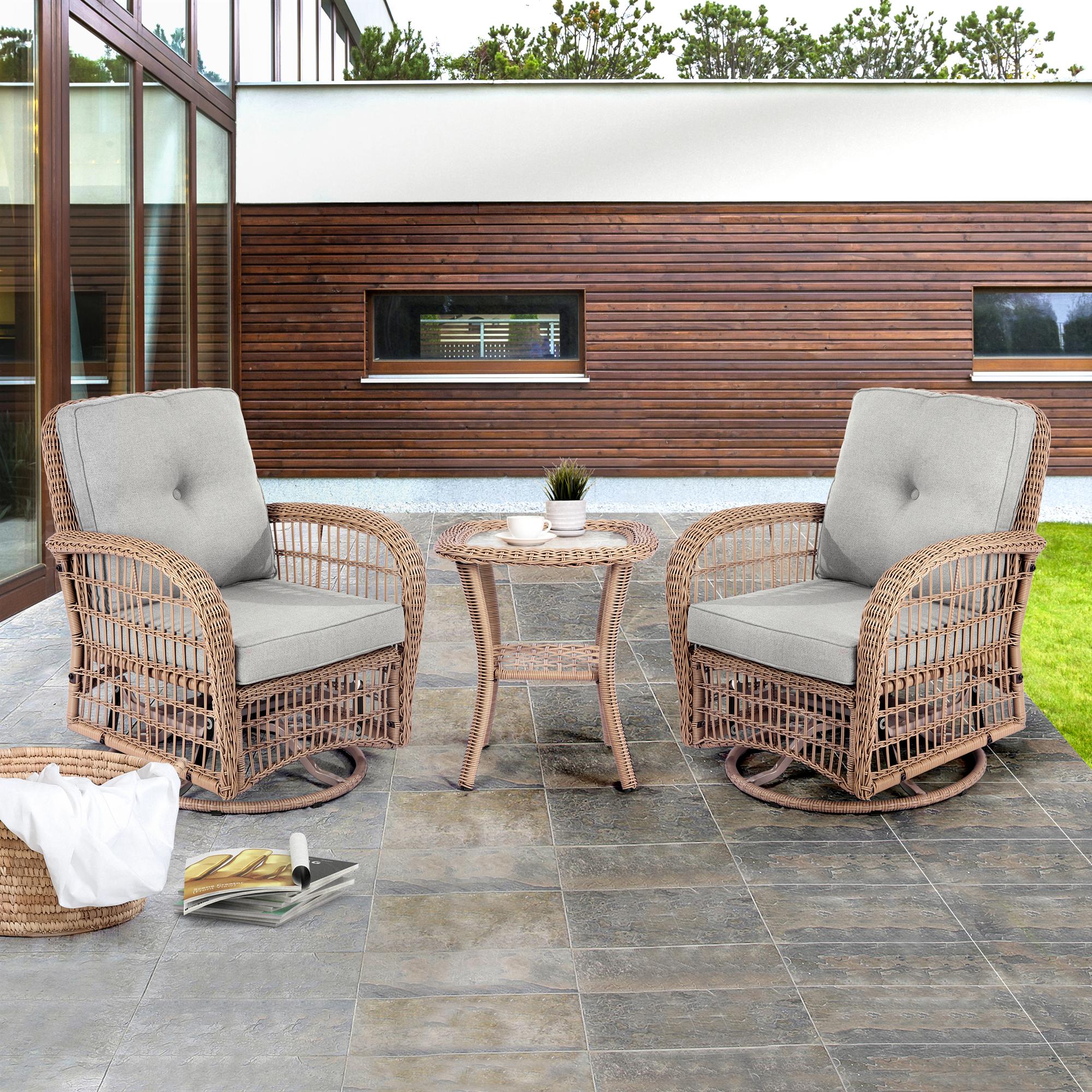 Bayfeve BF-9313TRB 3 -Piece Wicker Patio Conversation Set with Gray Cushions