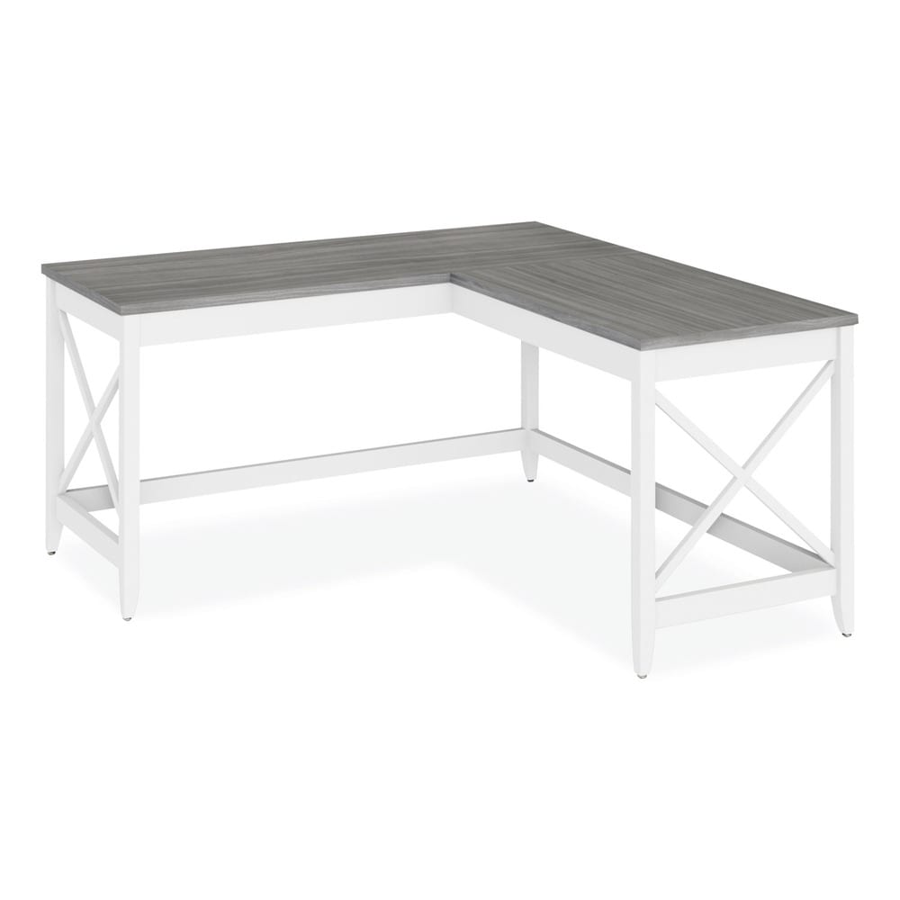 Alera L-Shaped Farmhouse Desk - 58.27" x 58.27" x 29.53" - Gray and White