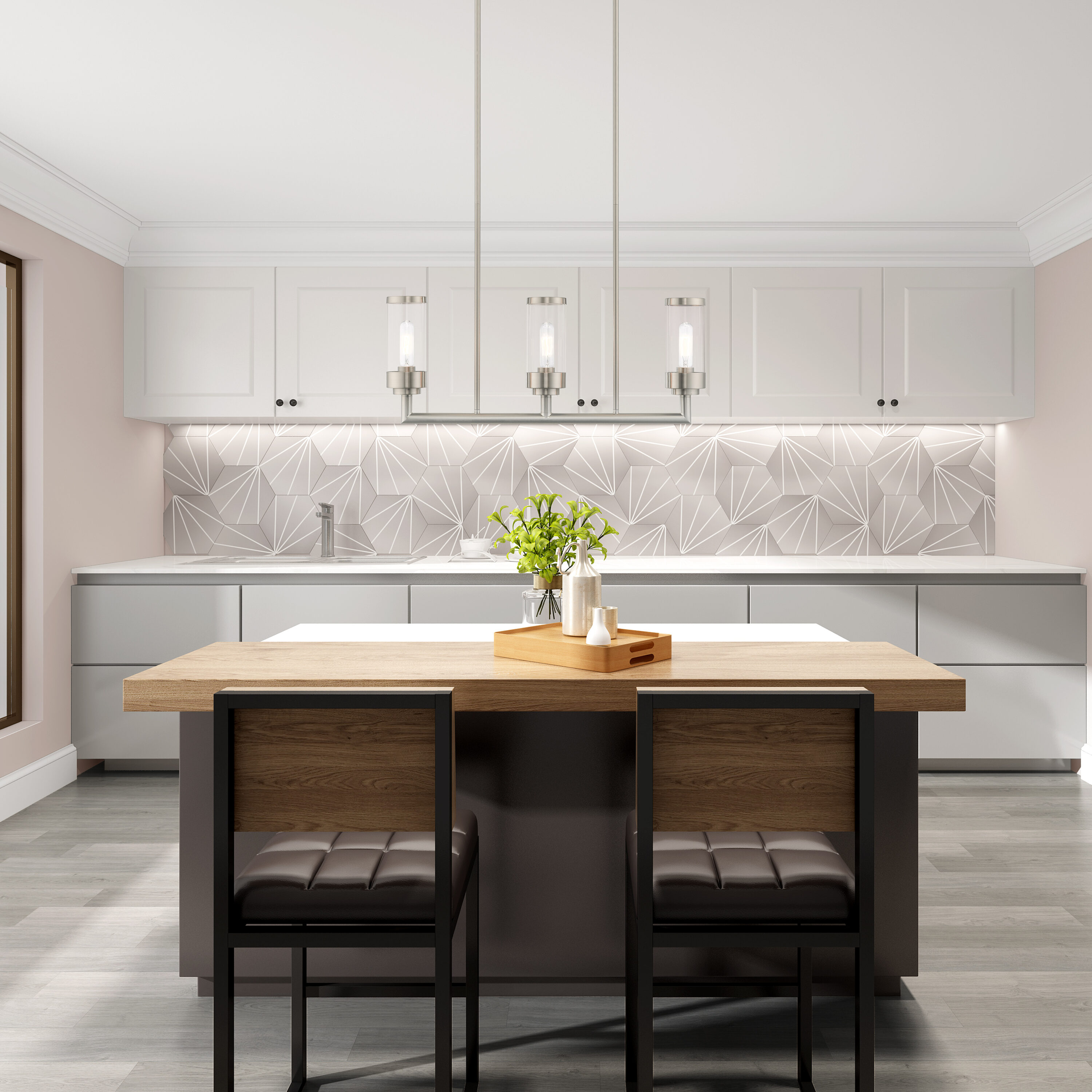 Hillcrest Brushed Nickel Linear Chandelier with Clear Glass Shades