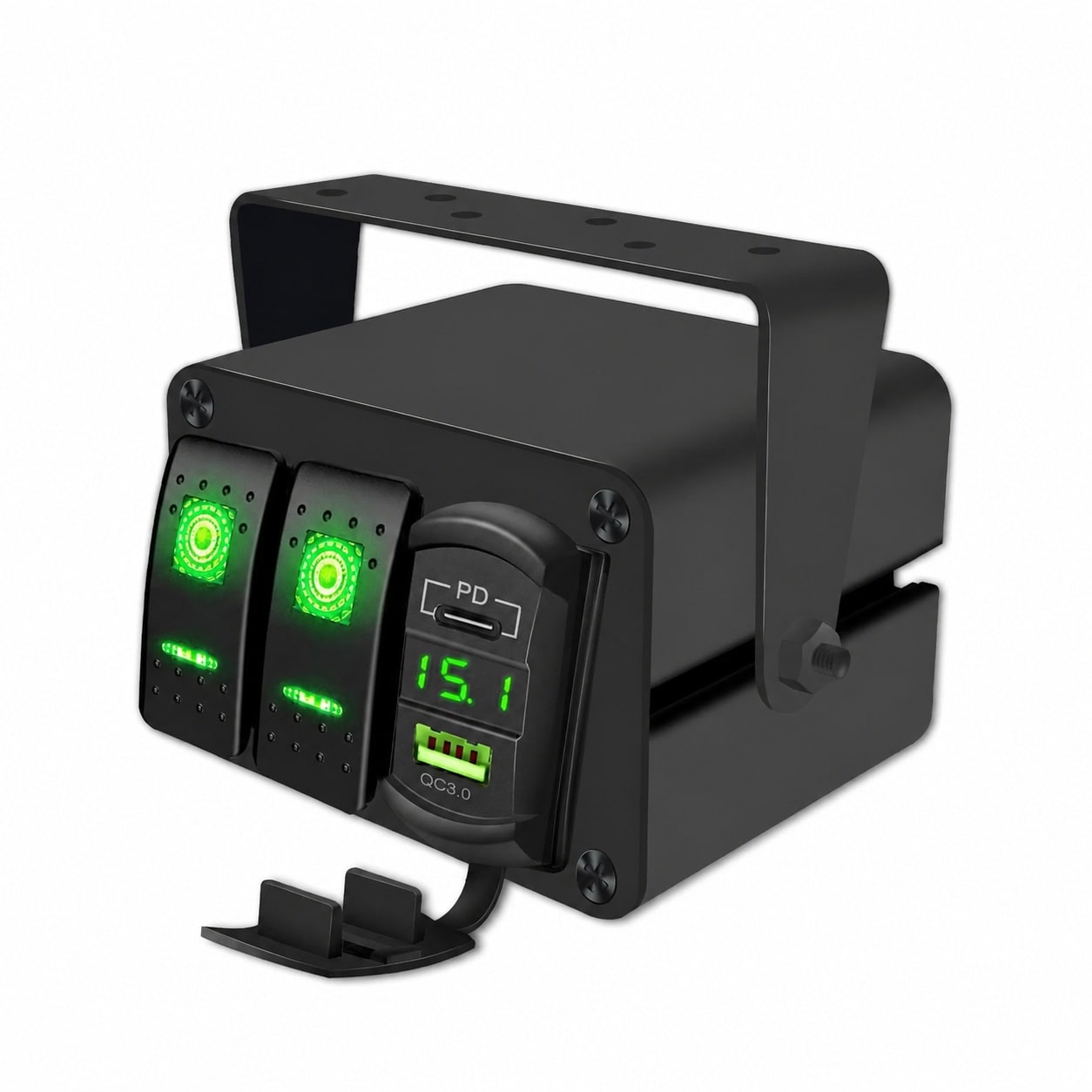 Oyezvary 2 Gang Aluminum Rocker Switch Panel Green Backlit with PD Type ...