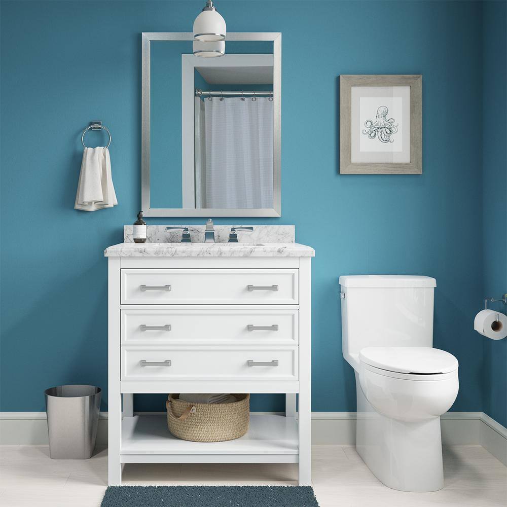 Design Element AF-31-WHI Affinity 31-in White Undermount Single Sink Bathroom Vanity with White W/ Gray Veins Marble Top