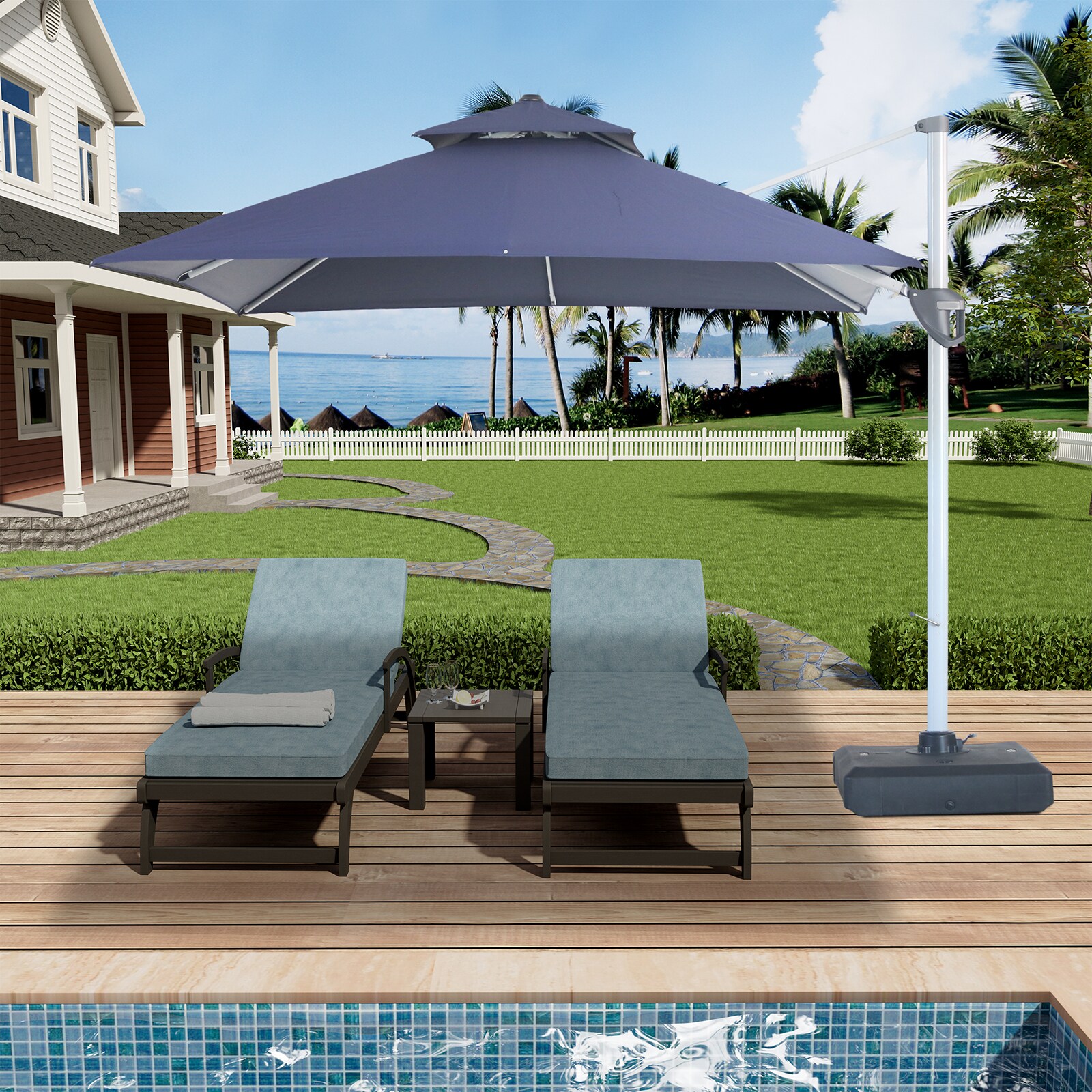 Mondawe 10-ft Cantilever Patio Umbrella with Base in the Patio ...