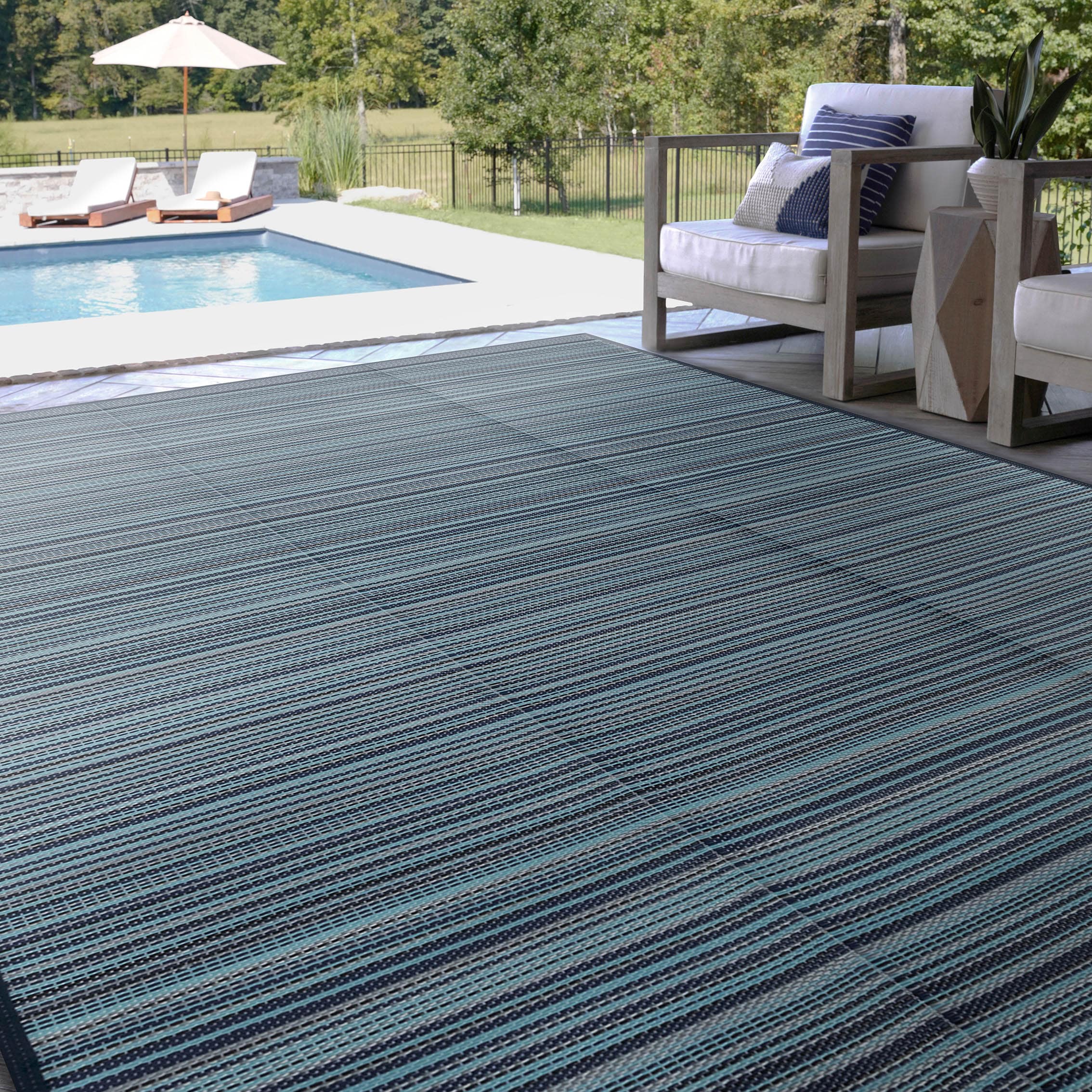 Tayse LNA1007 8X10 Luna 8 x 10 (ft) Flatweave Polypropylene Dark Blue Rectangular Outdoor Stripe Coastal Area rug