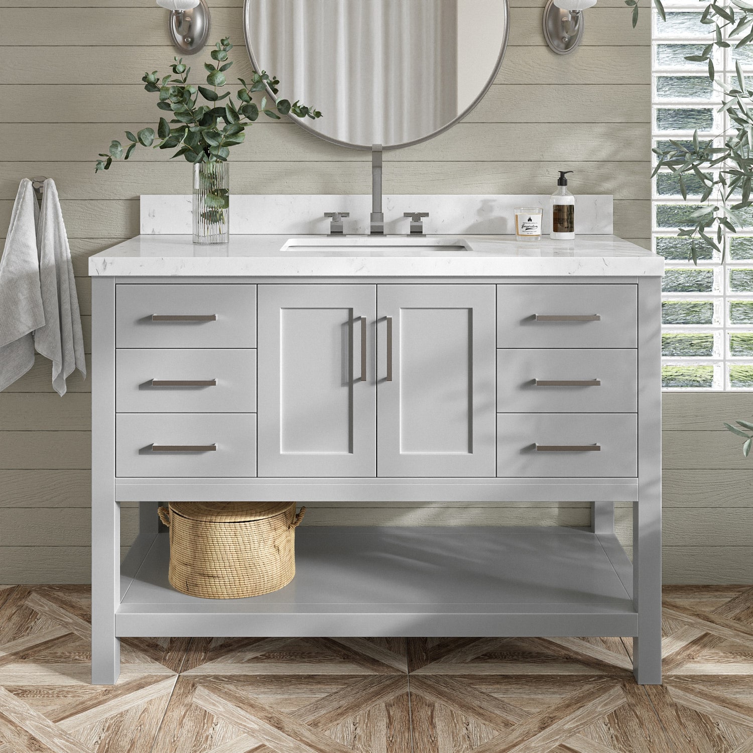 ARIEL S048SCQRVOGRY Magnolia 48.25-in Gray Undermount Single Sink Bathroom Vanity with Carrara White Quartz Quartz Top