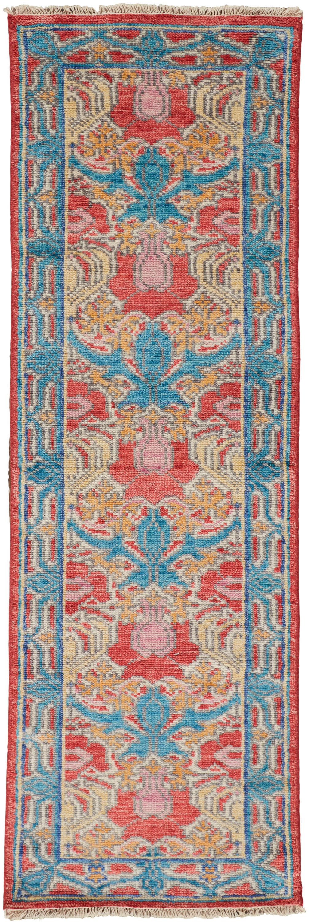 Room Envy BEAR6633MLT000I68 Bennet 3 x 8 (ft) Knotted Wool Swedish Blue/Poinsettia Red Rectangular Indoor Floral/Botanical Bohemian/Eclectic Runner rug