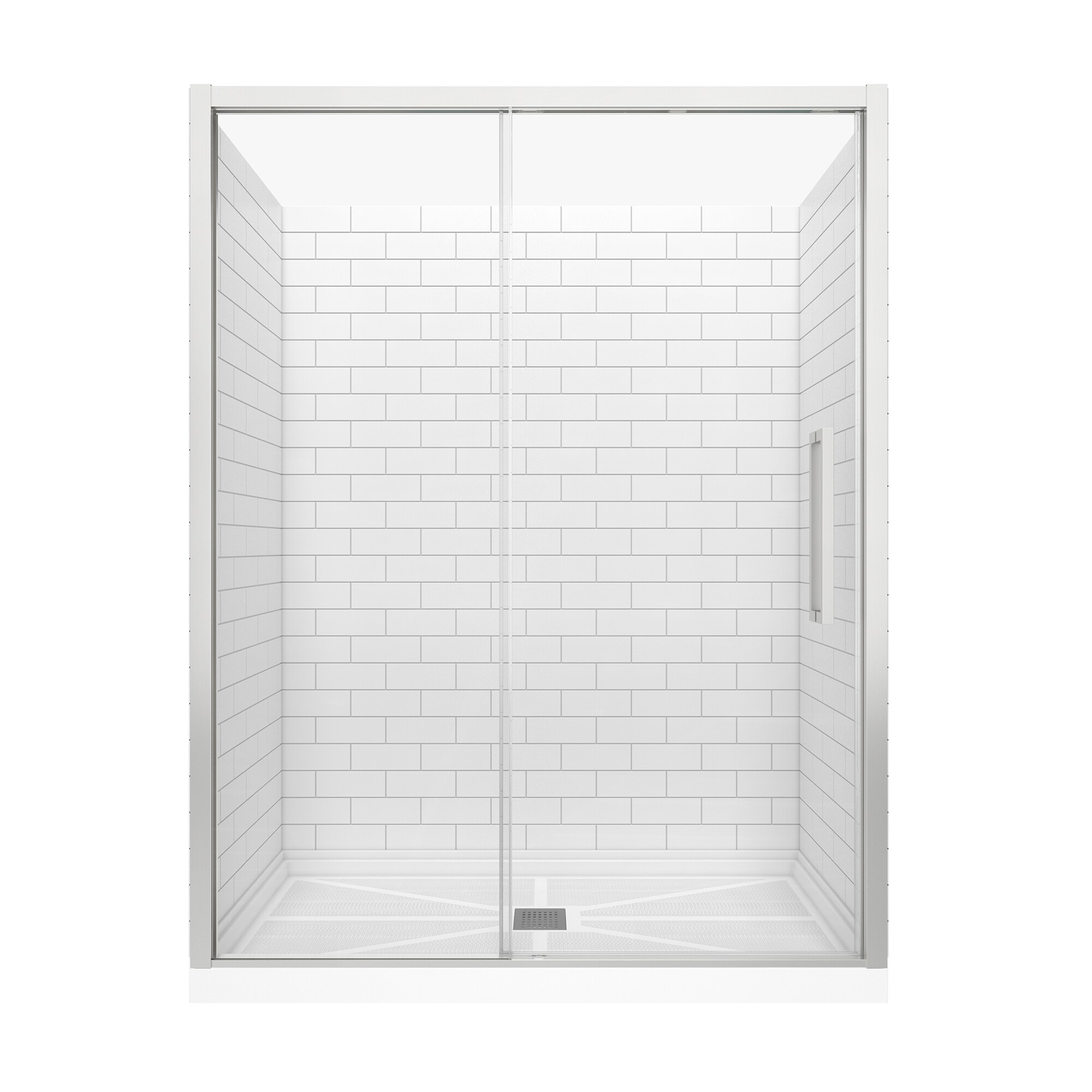 CASAINC CABR1302BN20C15 3 -Piece 30-in W x 60-in L x 80-in H Rectangle One-piece shower kit ( Base, Wall, Door Drain and Brushed nickel