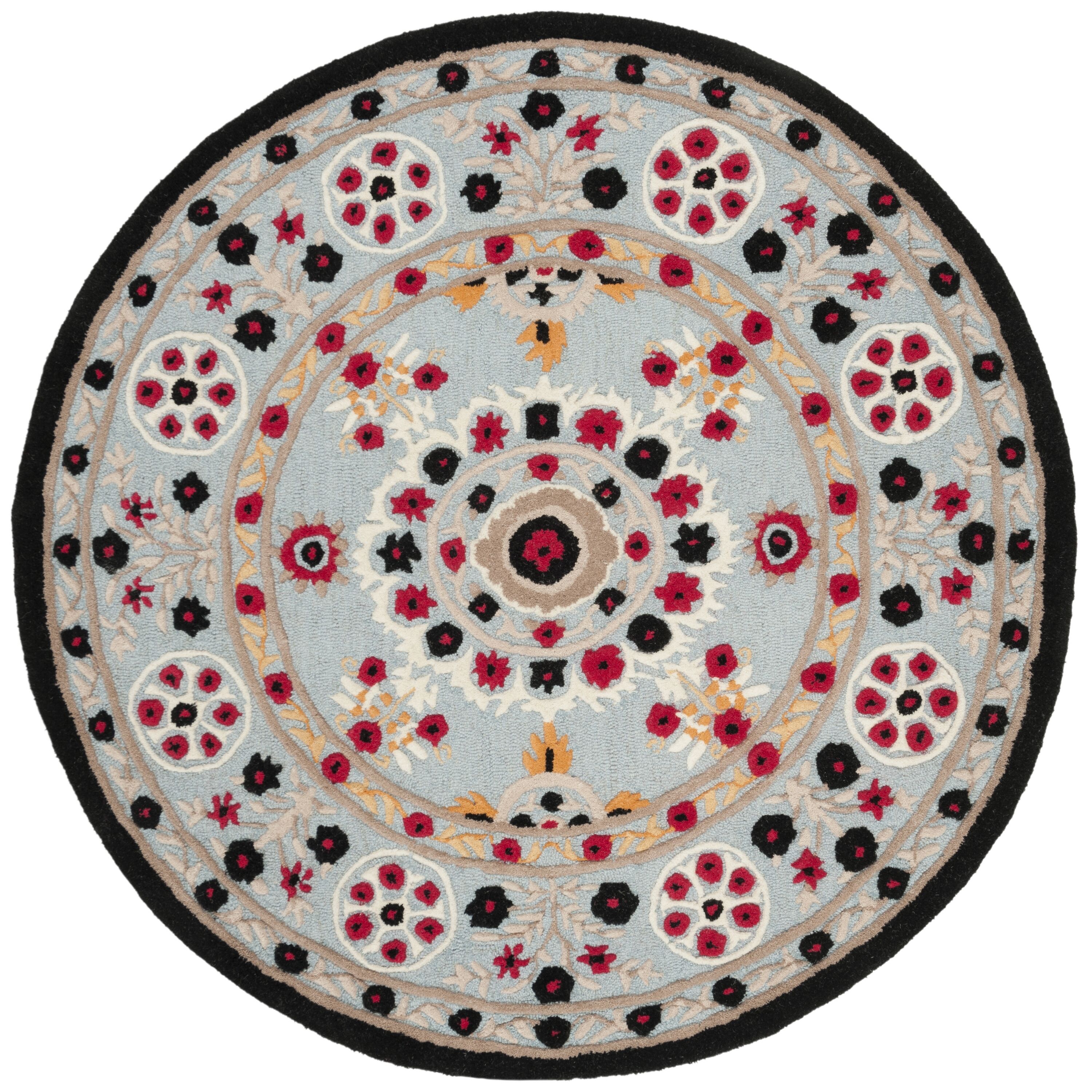 Safavieh BLG628B-5R Bellagio Roble 5 x 5 (ft) Tufted Wool Light Blue/Black Round Indoor Floral/Botanical Farmhouse/Cottage Area rug