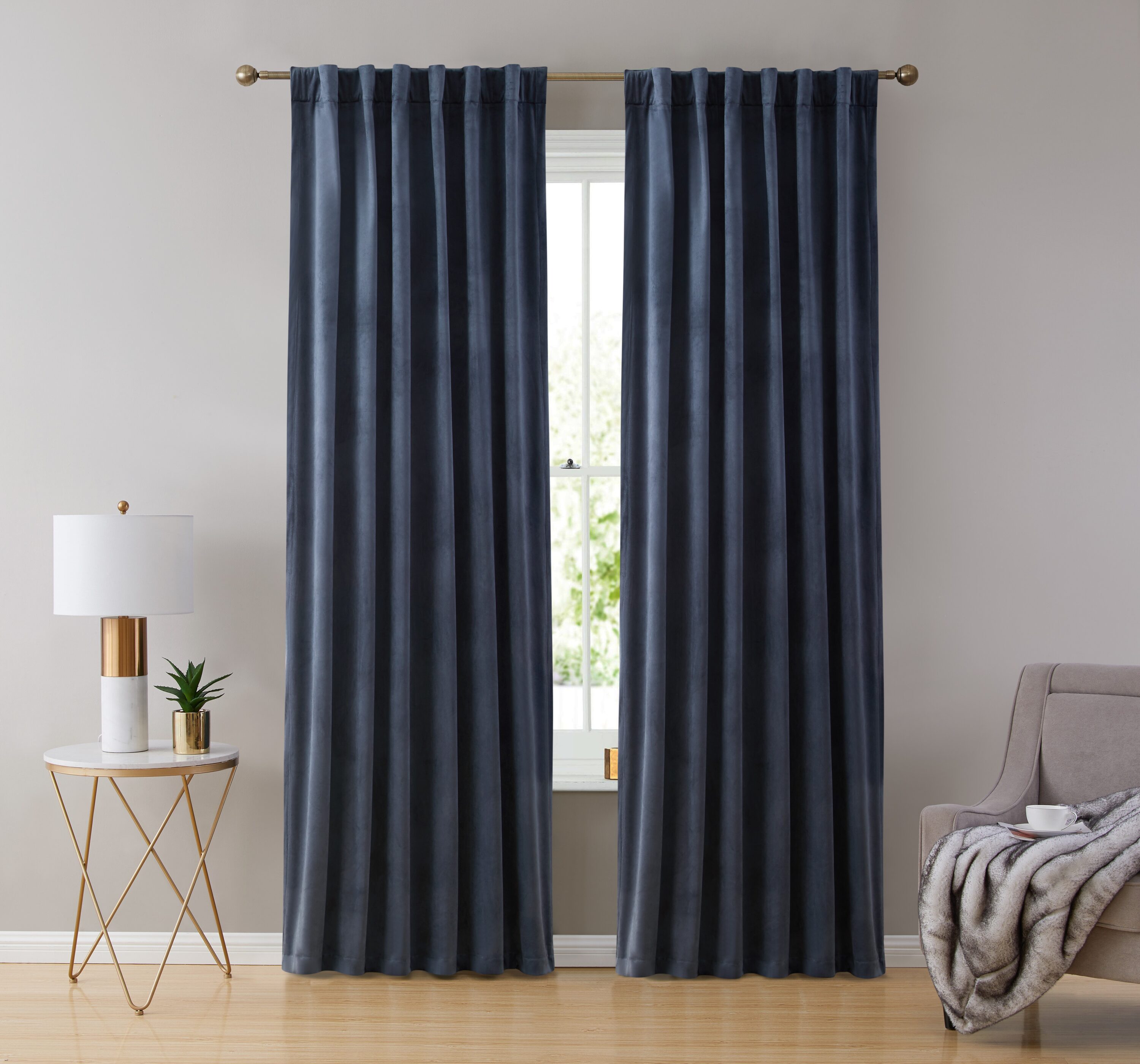 HLC.me LPZ-63NAVY 63-Inches Navy Blue Light filtering Rod pocket Curtain panel pair