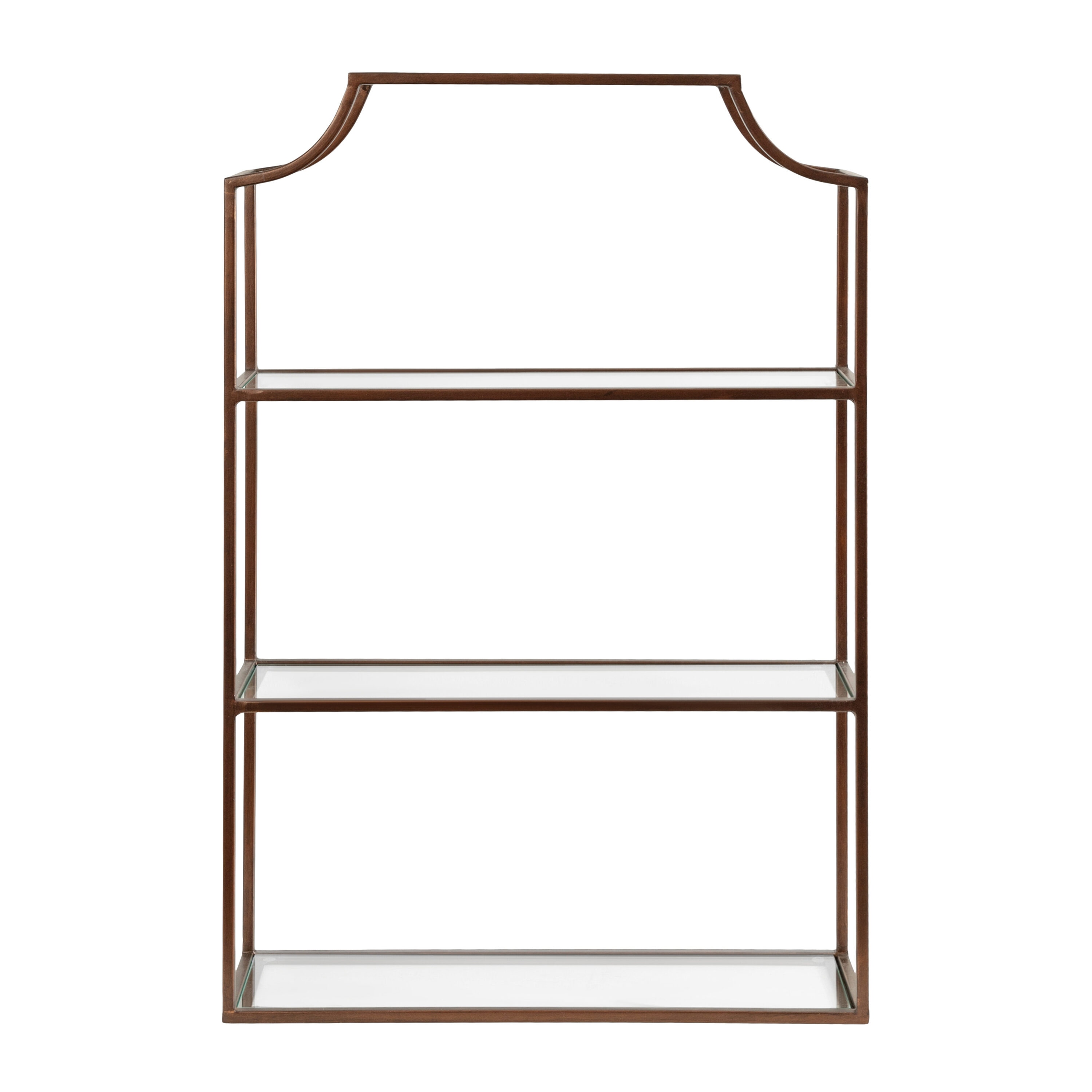 Bronze Metal Geometric Wall Shelf with Glass Tiers