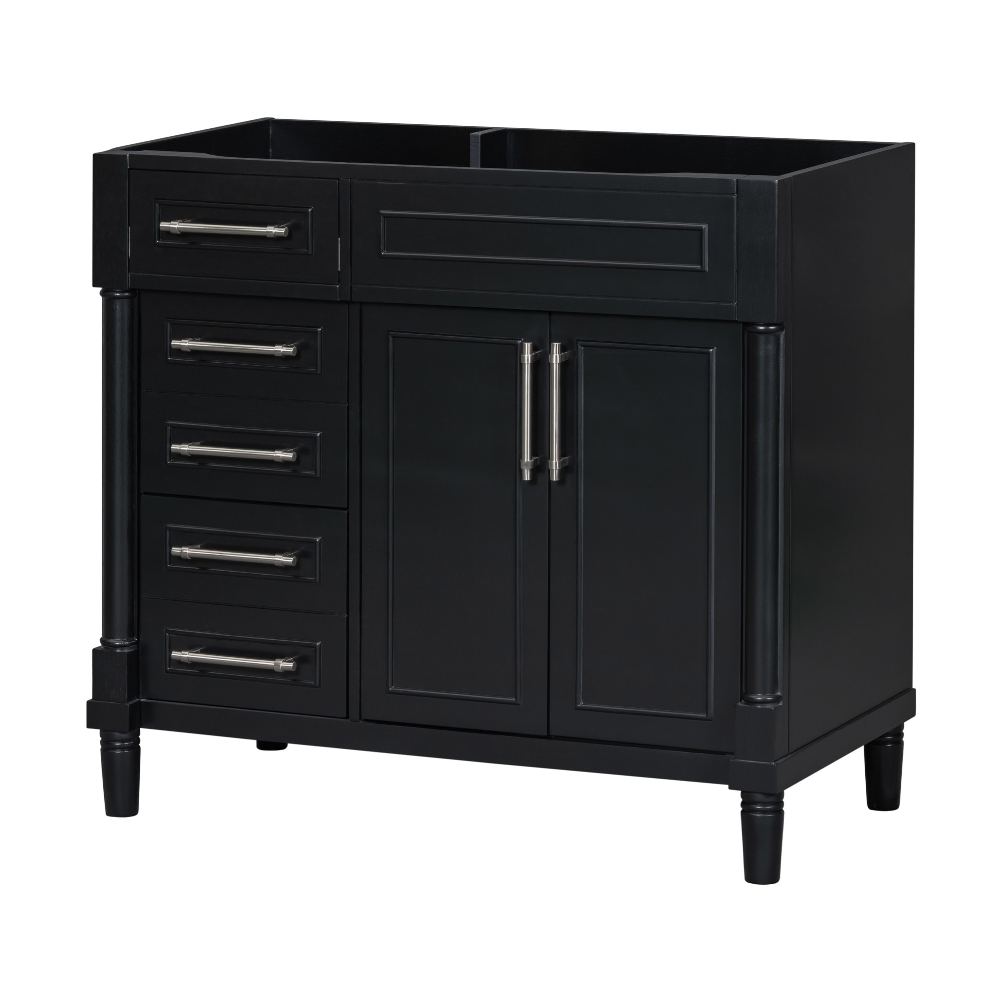 Dexmalle WF322109AAB 36-in Black Bathroom Vanity Base Cabinet without Top with Two Drawers and a Tip-out Drawer