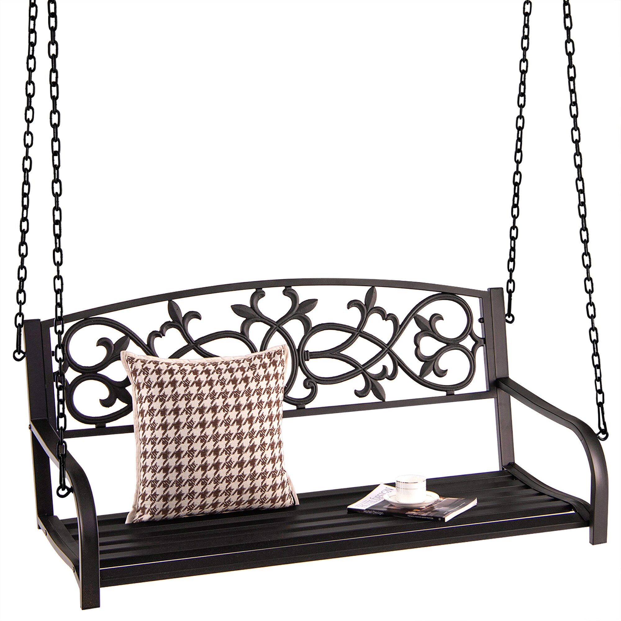 Goplus NP10184BN 50.5-Inches W x 21-Inches H Brown Steel Garden Bench