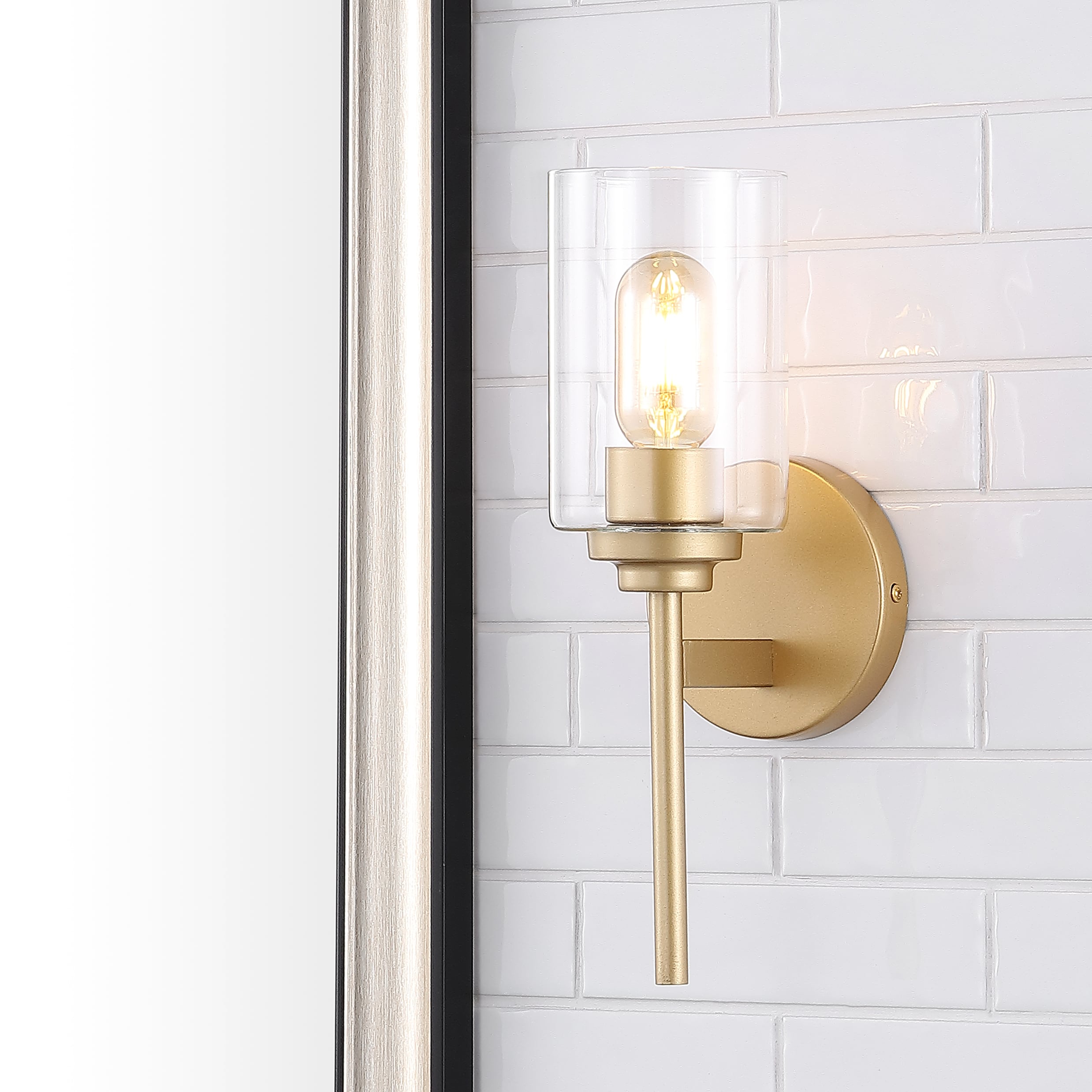 JONATHAN  Y JYL9547B Juno Iron Cylinder Industrial Transitional 5.75-in 1 -Light Satin Gold Farmhouse Vanity light