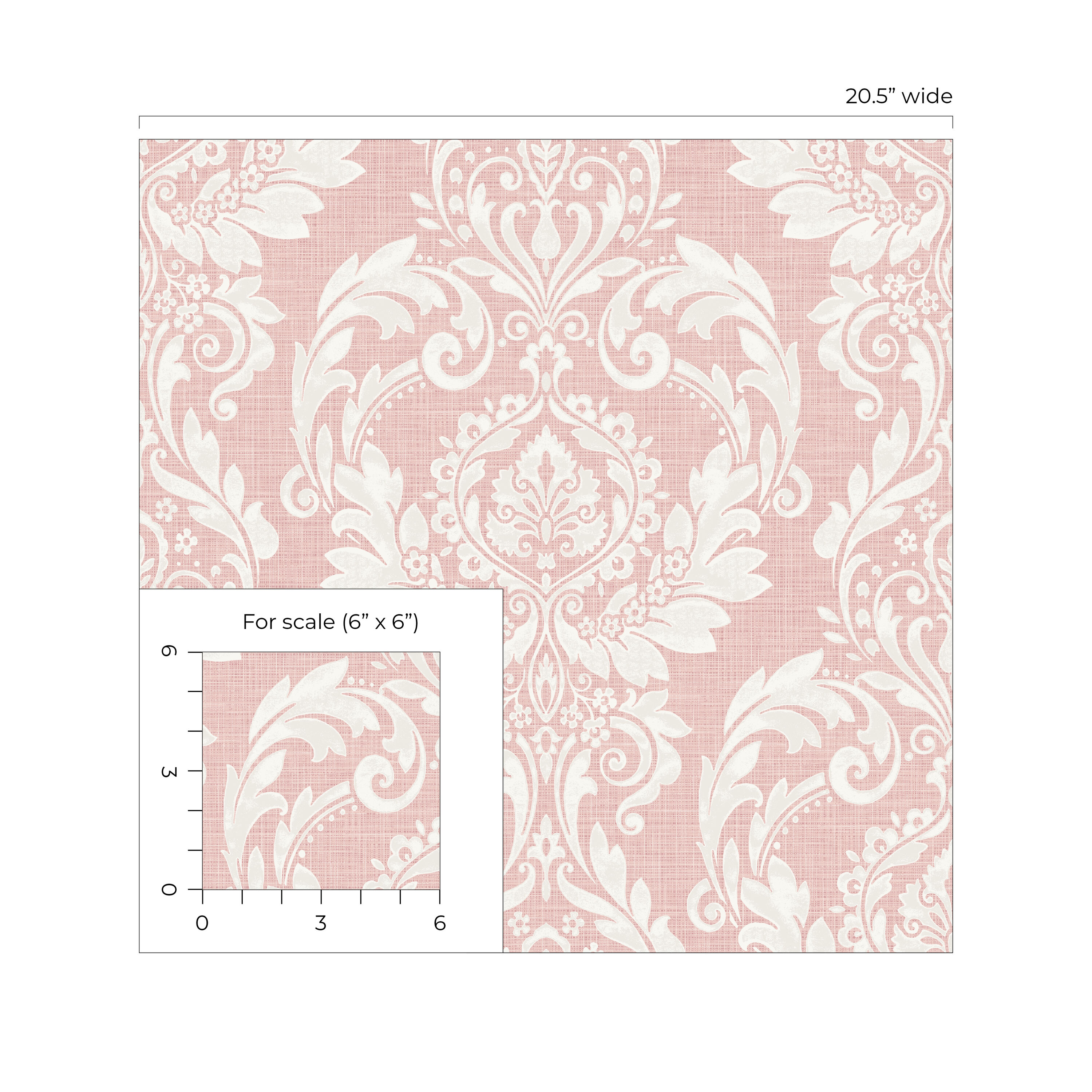 Light Pink Damask Self-Adhesive Repositionable Wallpaper