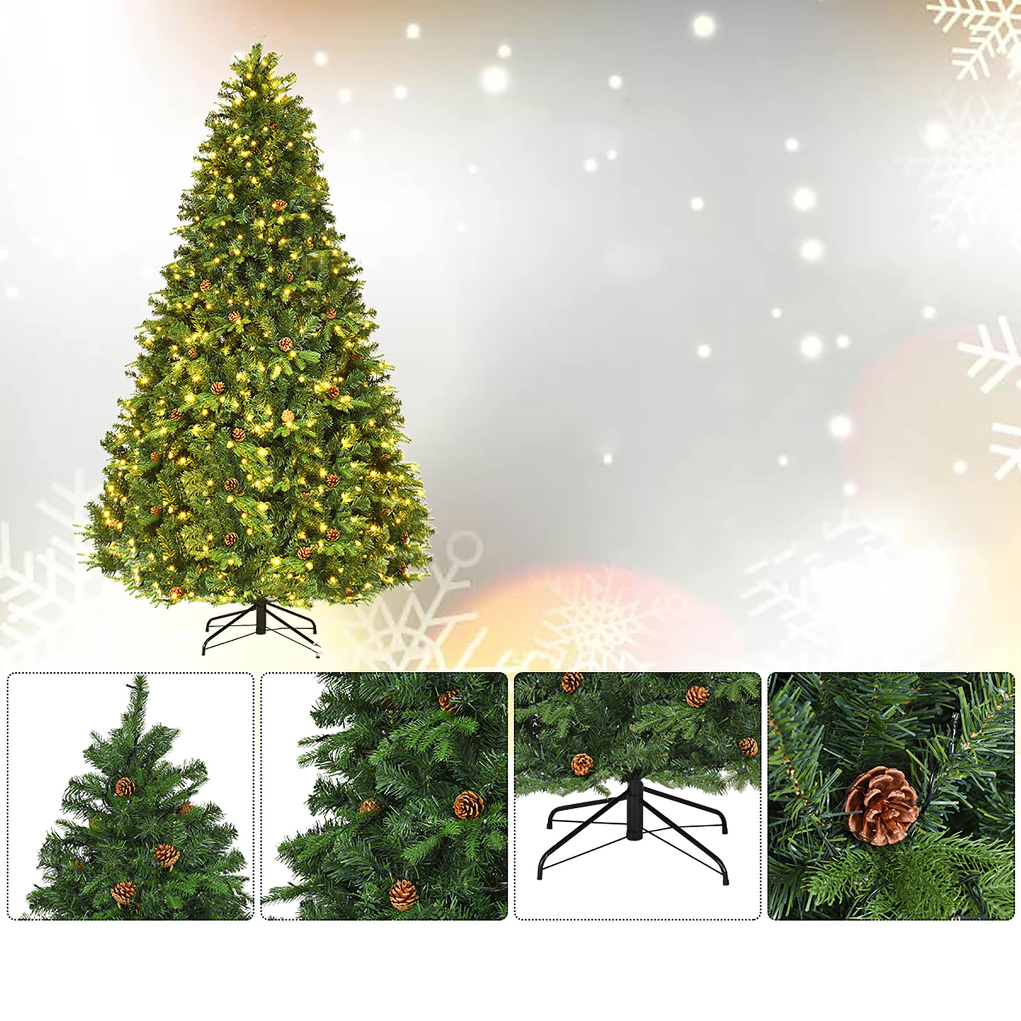 8ft Pre-lit Artificial Pine Christmas Tree with Warm White LED Lights