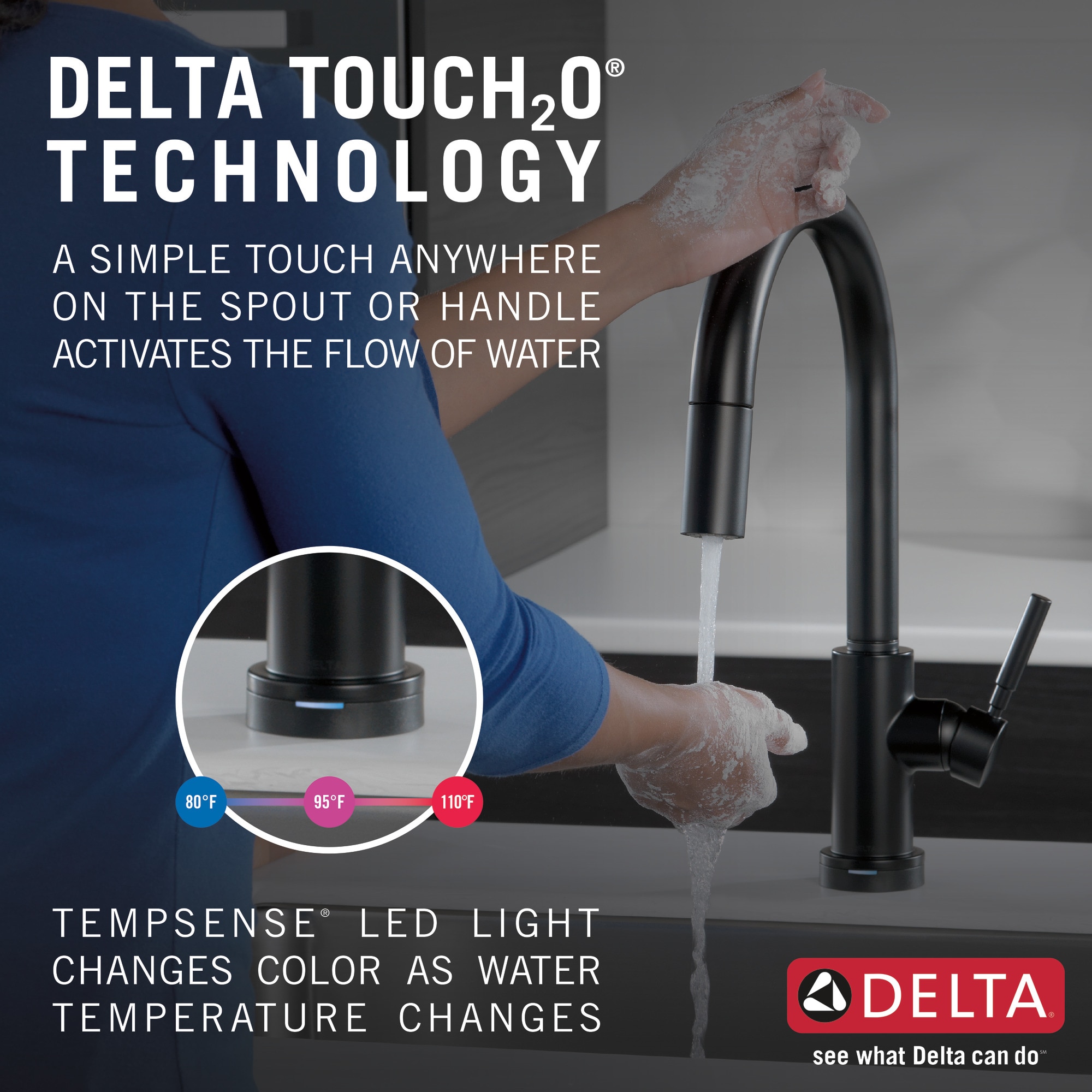 Delta Trask Touch2O Matte Black 2 handle Pull down Touch Kitchen Faucet with Deck Plate and Soap Dispenser Included