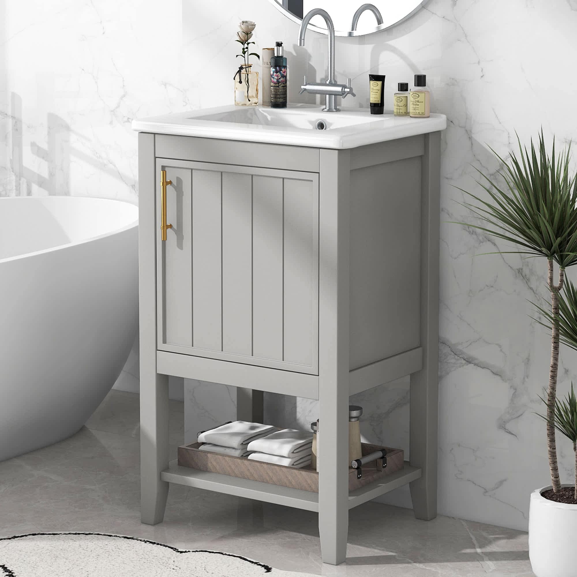 Roomfitters -  20 Inch Bathroom Vanity with Sink Freestanding Single Sink Cabinet with Shaker Doo...